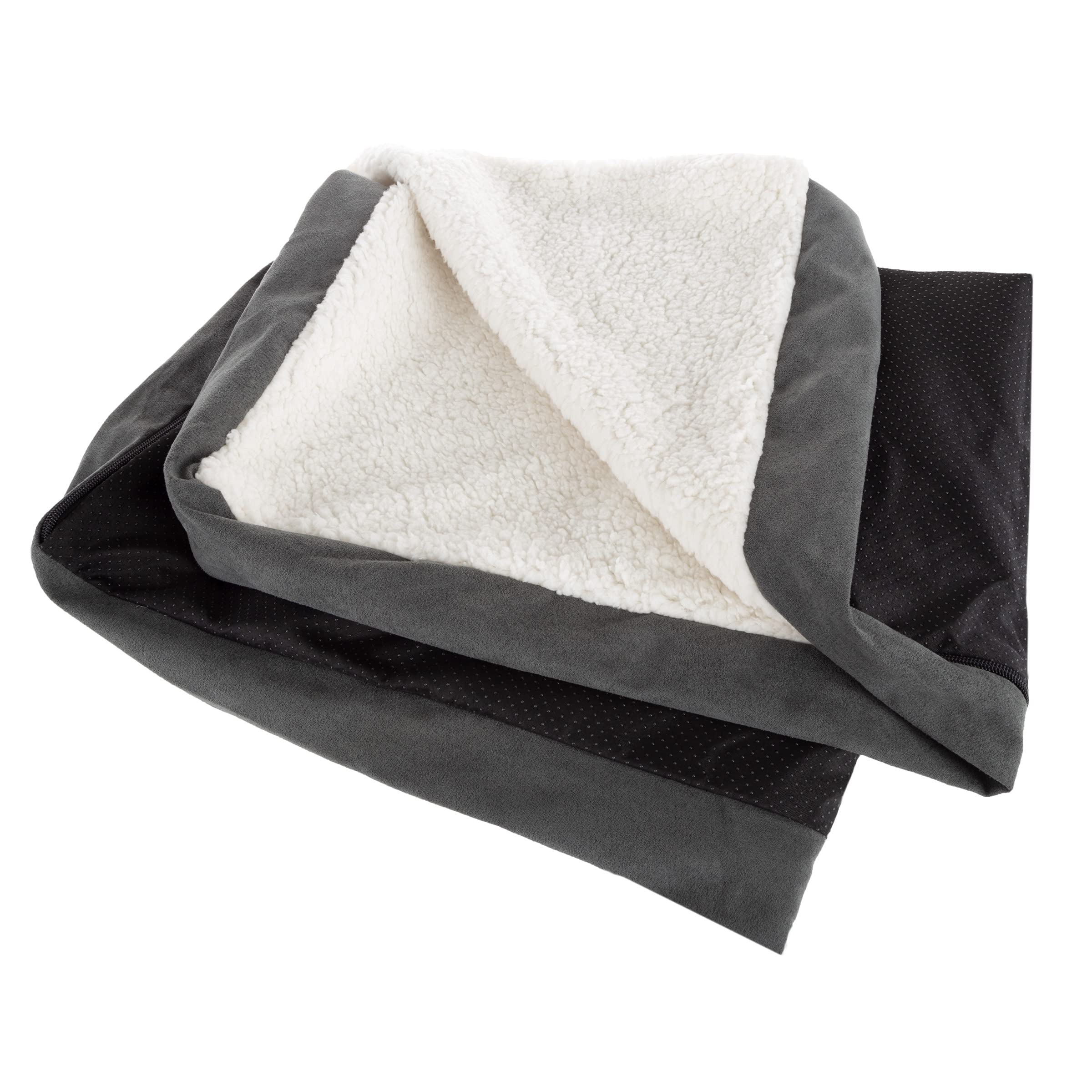 Petmaker Dog Bed Replacement Cover ? Pet Duvet With Sherpa Top, Non-Slip Bottom, Gray Micro Suede -Dog Bed Washable Removable Co