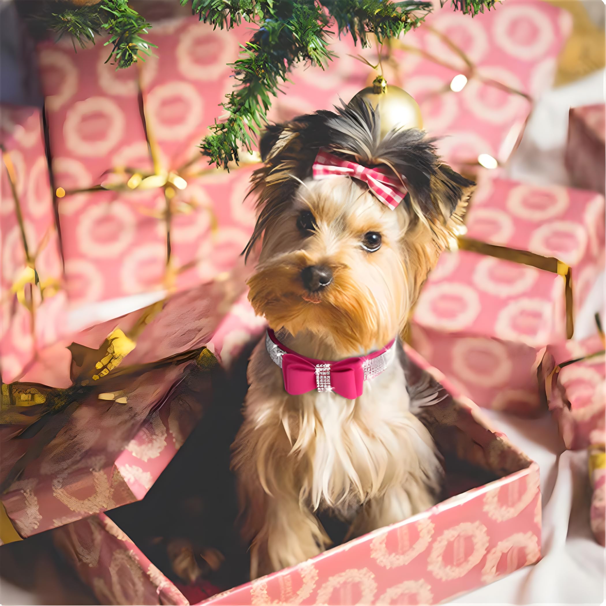 Bling Small Dog Collars For Female Dogs, Christmas Rhinestone Dog Collar With Bow Tie, Crystal Jeweled Girl'S Cat Collars Sparkl