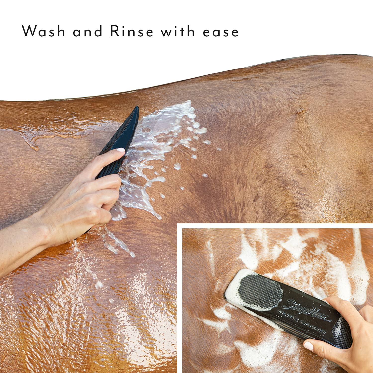 Striphair Gentle Groomer - Original For Horses Dogs 6-In-1 Shedding Grooming Massage (Black)