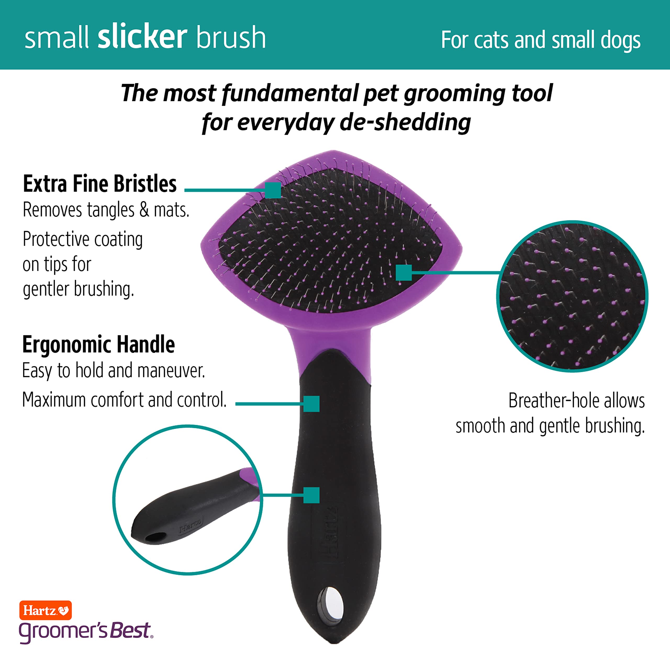 Hartz Groomer's Best Small Slicker Brush for Cats & Dogs, Black/Violet, Stainless Steel, 1 Count, Model 12411