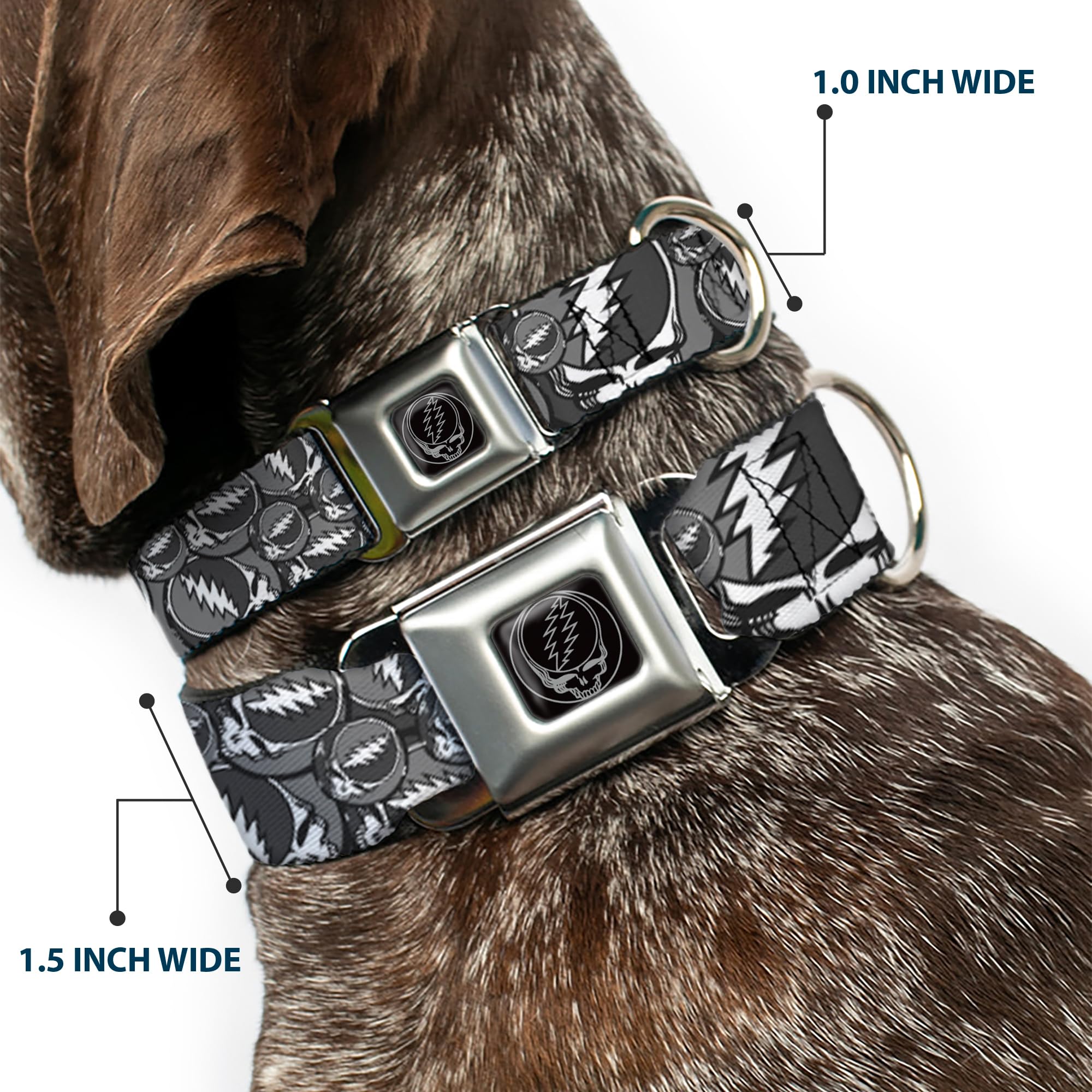 Buckle-Down Seatbelt Buckle Dog Collar - Steal Your Face Stacked Gray - 1' Wide - Fits 15-26' Neck - Large