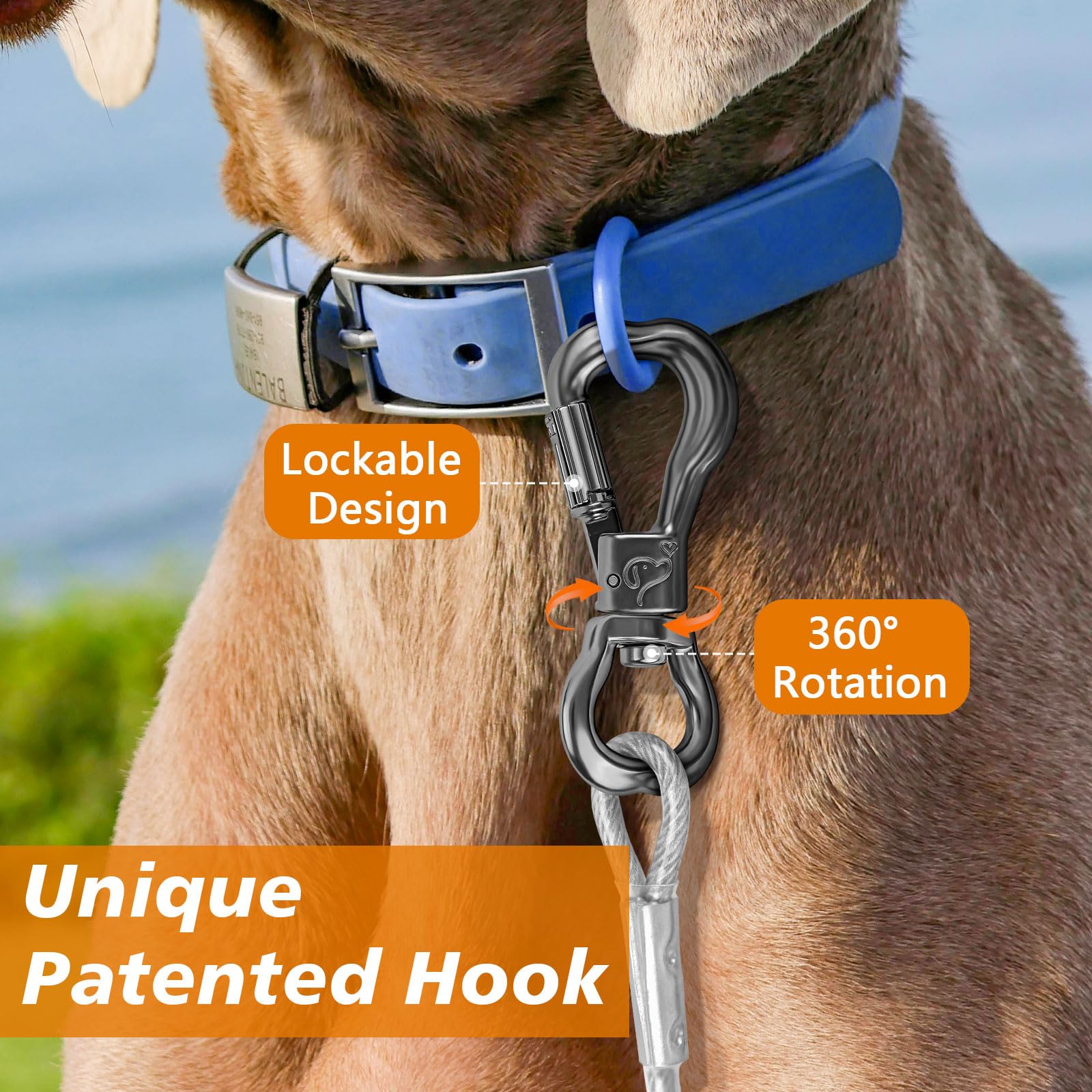 Xiaz 15Ft Tie Out Cable For Dogs, Long Dog Leads For Yard 8/10/15/20/30/50Ft, Heavy Duty Pet Runner Tether Chain Outside For Sma