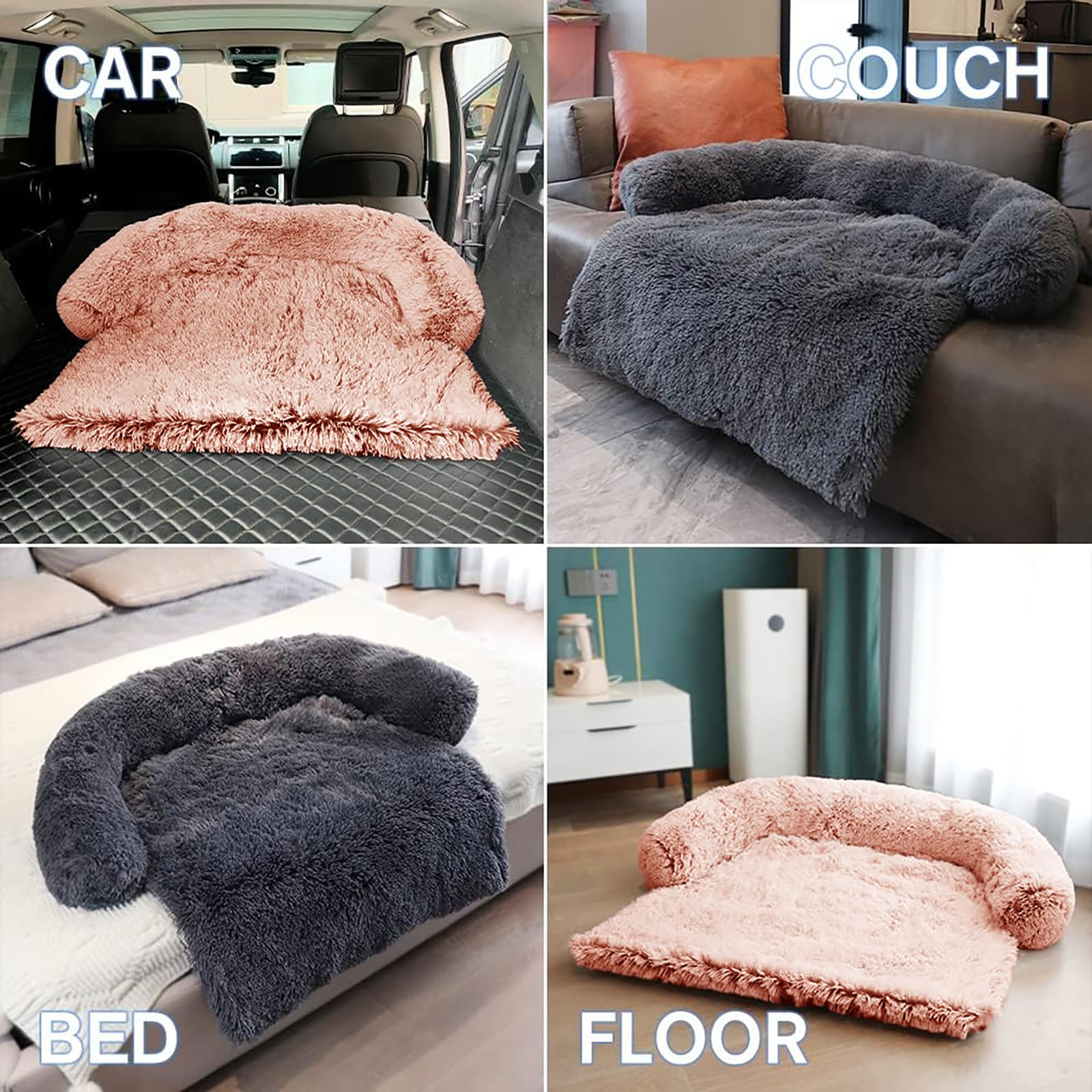 Ggib Calming Dog Bed Fluffy Plush Dog Mat For Furniture Protector With Removable Washable Cover For Large Medium Small Dogs And Cats (Medium, Pink)