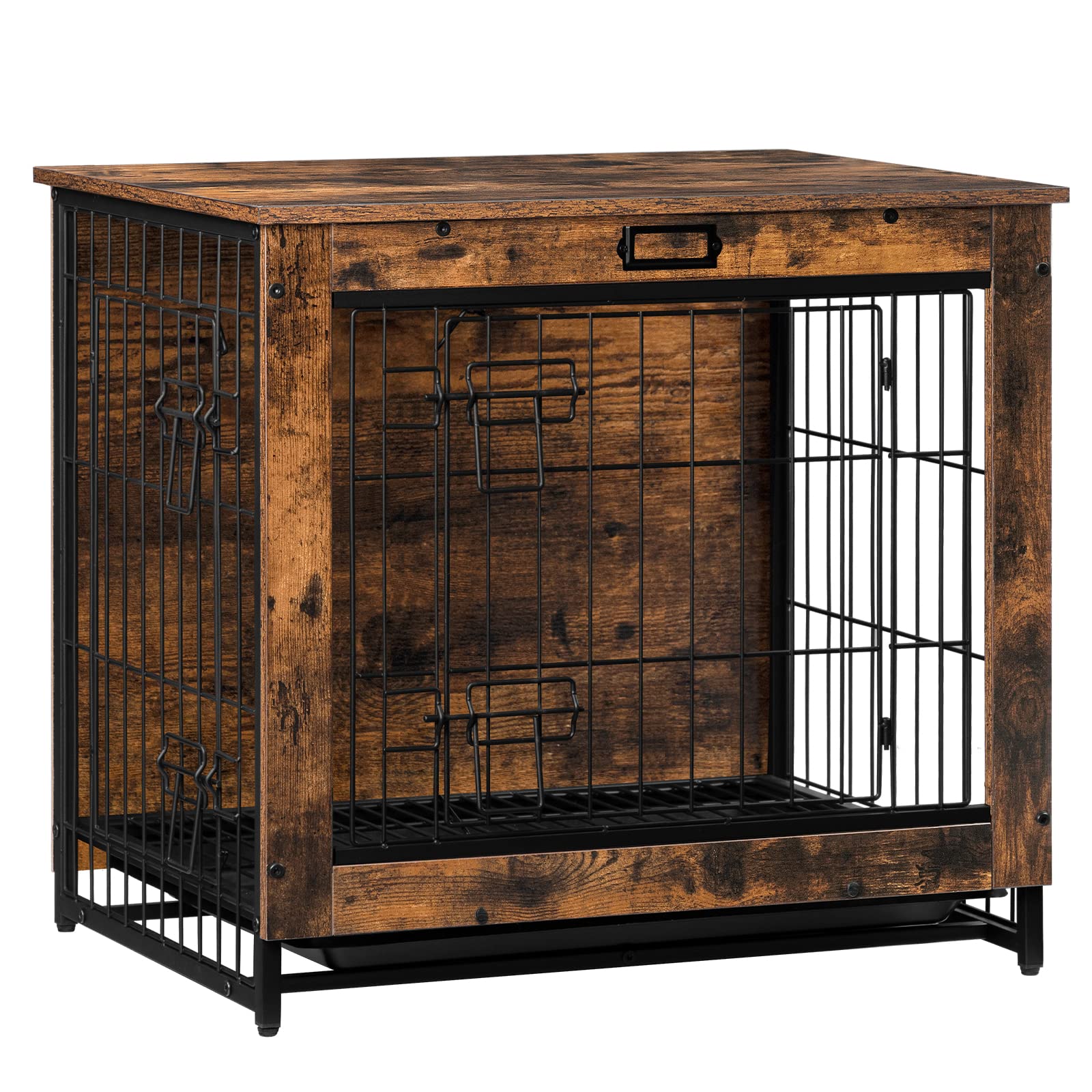 HOOBRO Decorative Dog Crate Furniture, Wooden Kennel with Pull-Out Tray, Rustic Brown, 25.2”L x 19.7”W x 23.6”H for