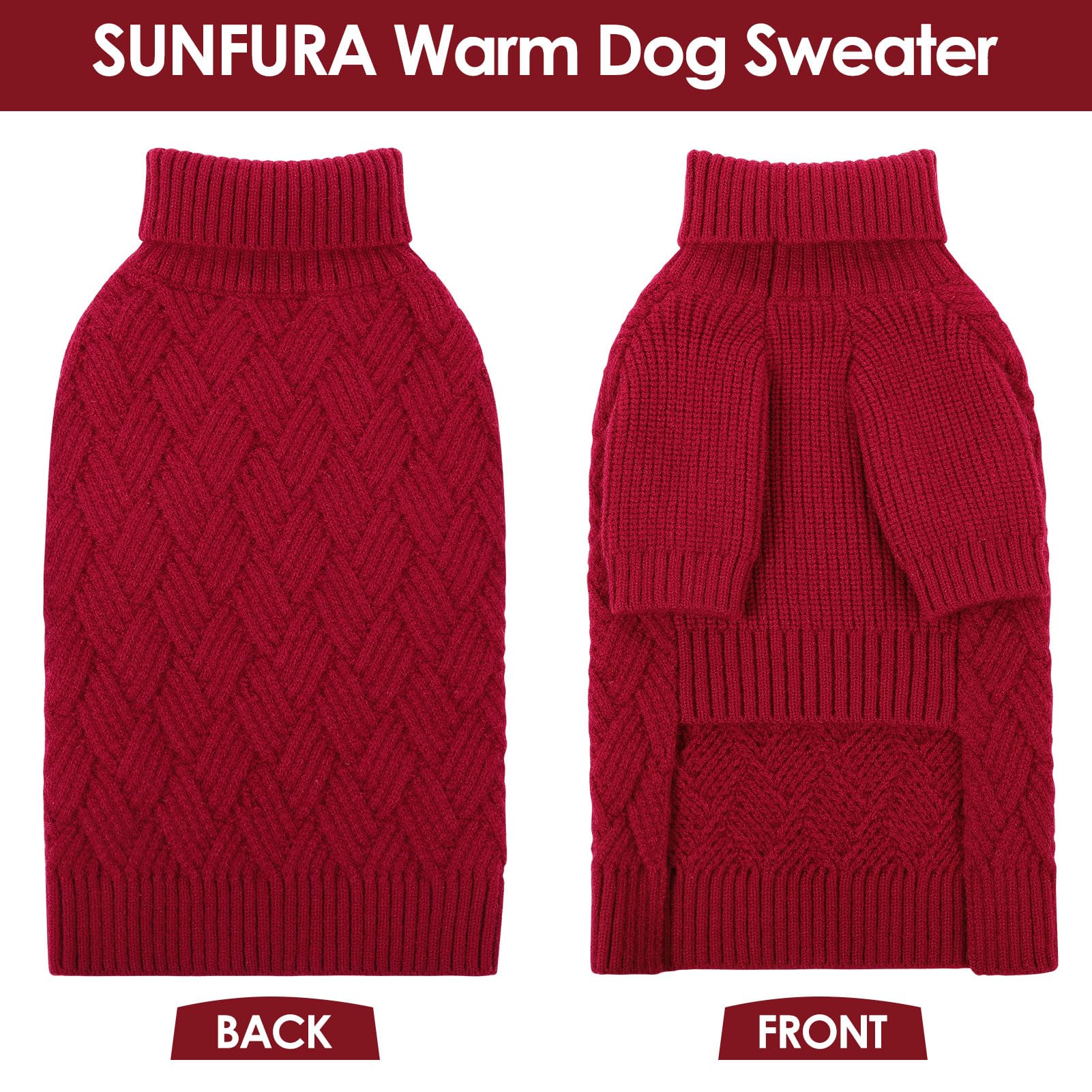 SUNFURA Small Dog Sweater Turtleneck for Cold Weather, Puppy Knitwear Pullover for Christmas Thanksgiving, Pet Winter Knitted Sw