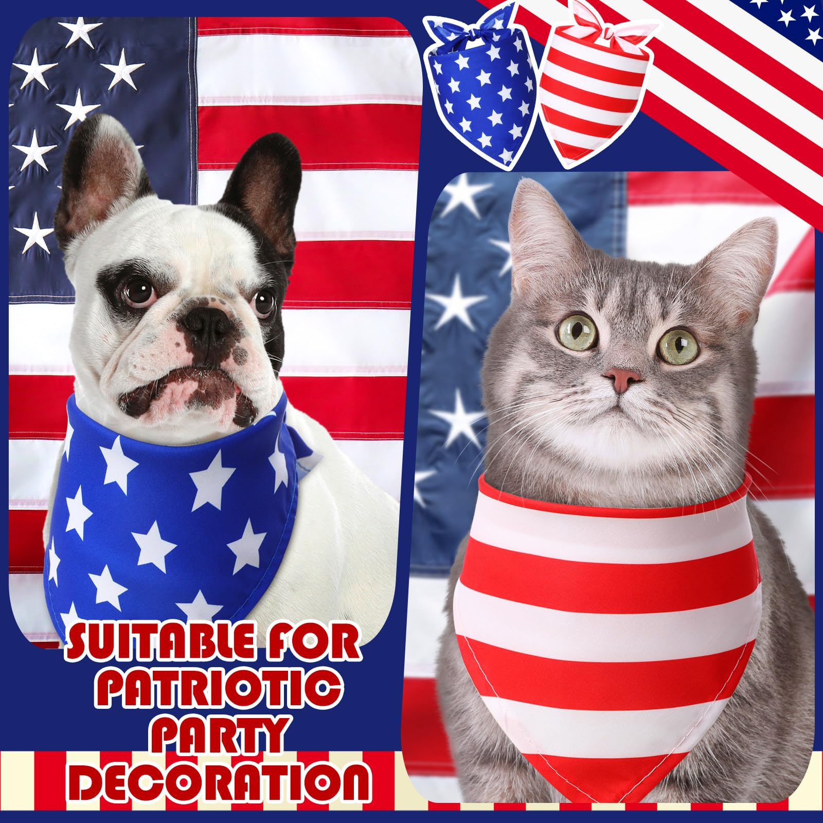 Weewooday 12 Pcs Patriotic Dog Bandanas Veterans Day Red White Blue Stripes Star Bandanas for Dogs Triangle Kerchief Bibs Scarf