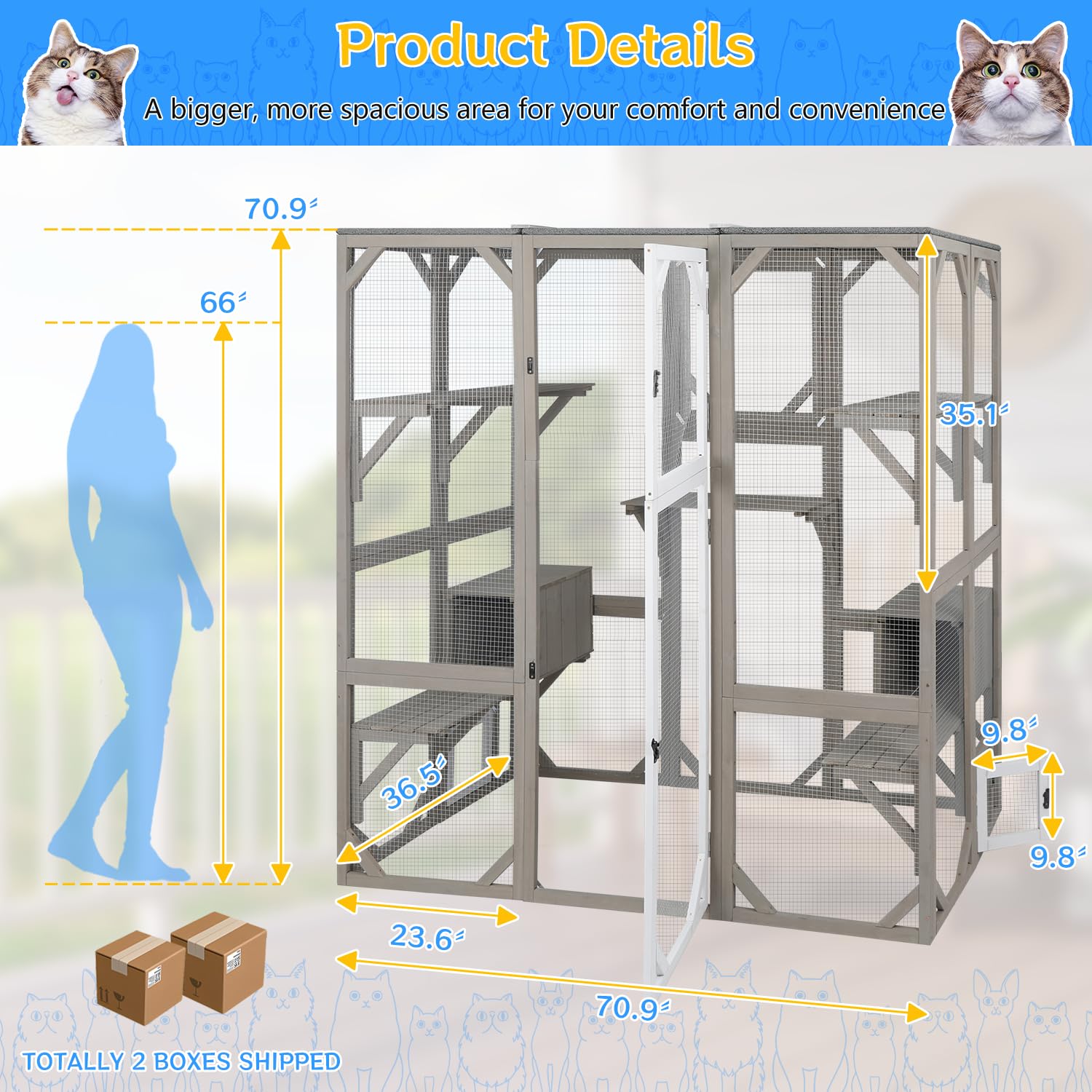 Ketive Catio Outdoor Cat Enclosure Cat House, Cat Cage Condo Indoor Playpen Kitty House Shelter With Multi Platforms, Waterproof