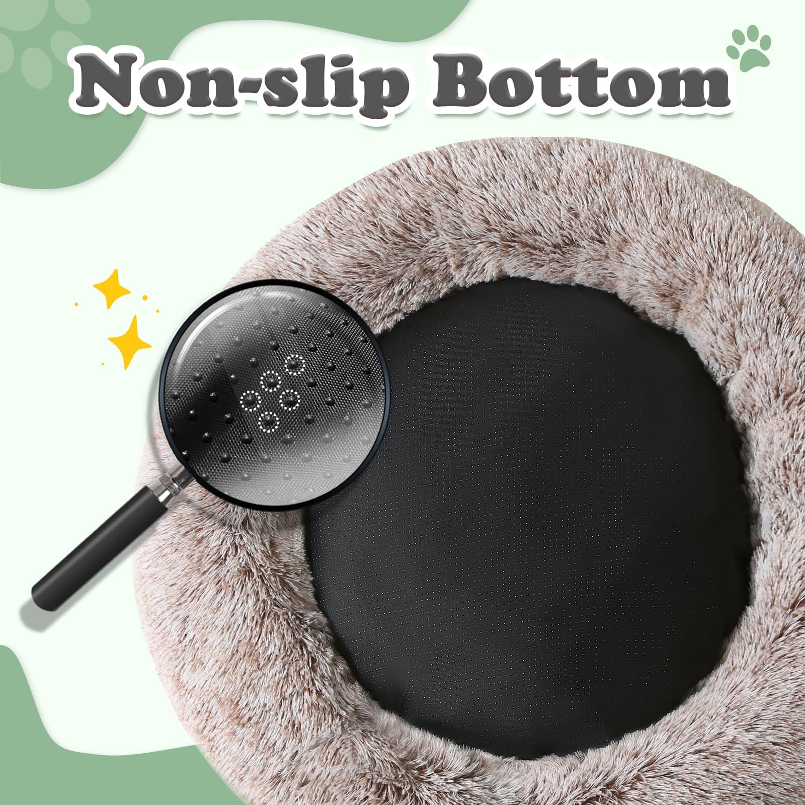 JOLLYVOGUE Dog & Cat Bed, Calming Faux Fur Donut Cushion for Small Pets, 20" Brown