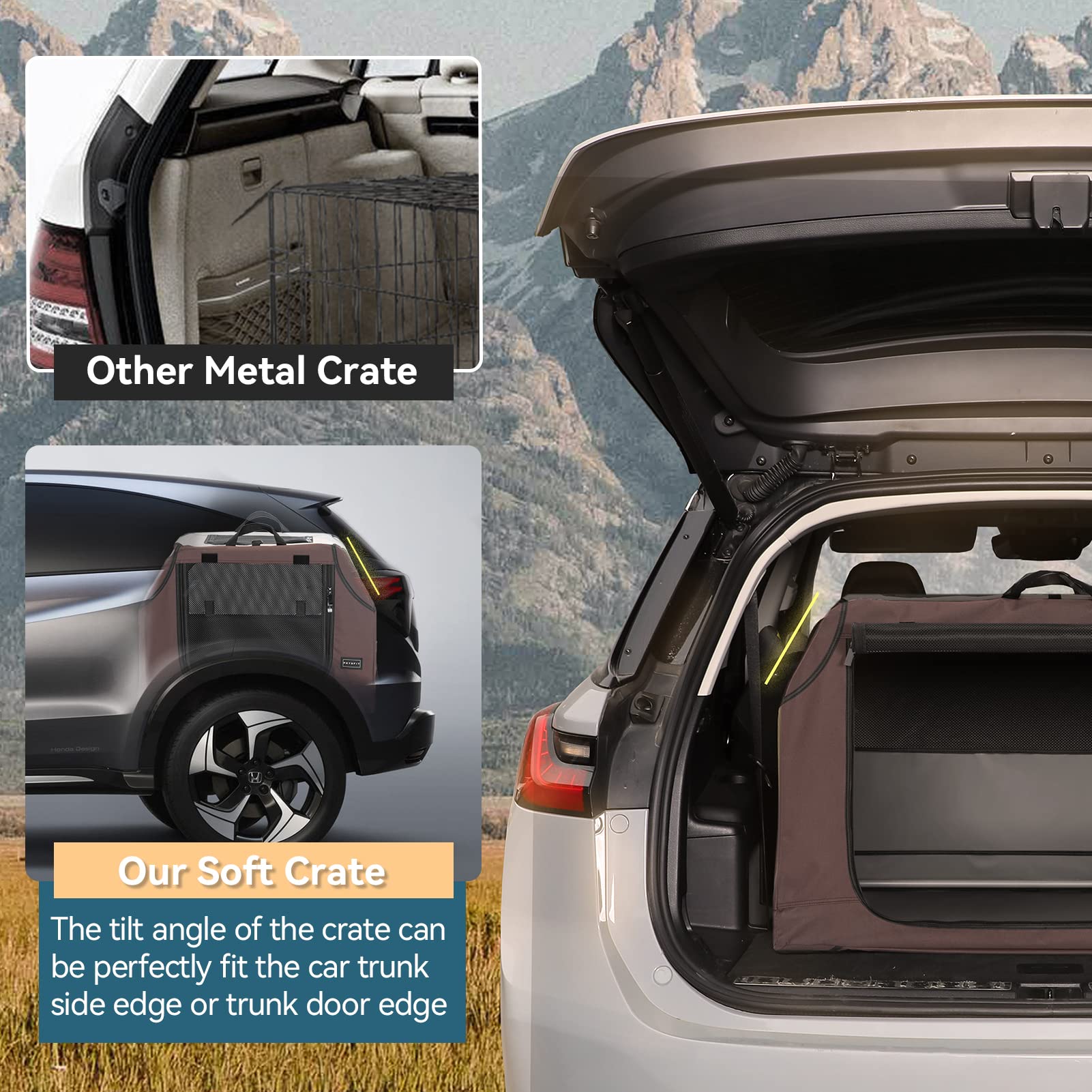 Petsfit Soft Dog Crate With Tilt Angle 30 Inch, Fit For Car Seats And Trunks, Multiple Carrying Options, Chew Proof Ideal For Dog Travel