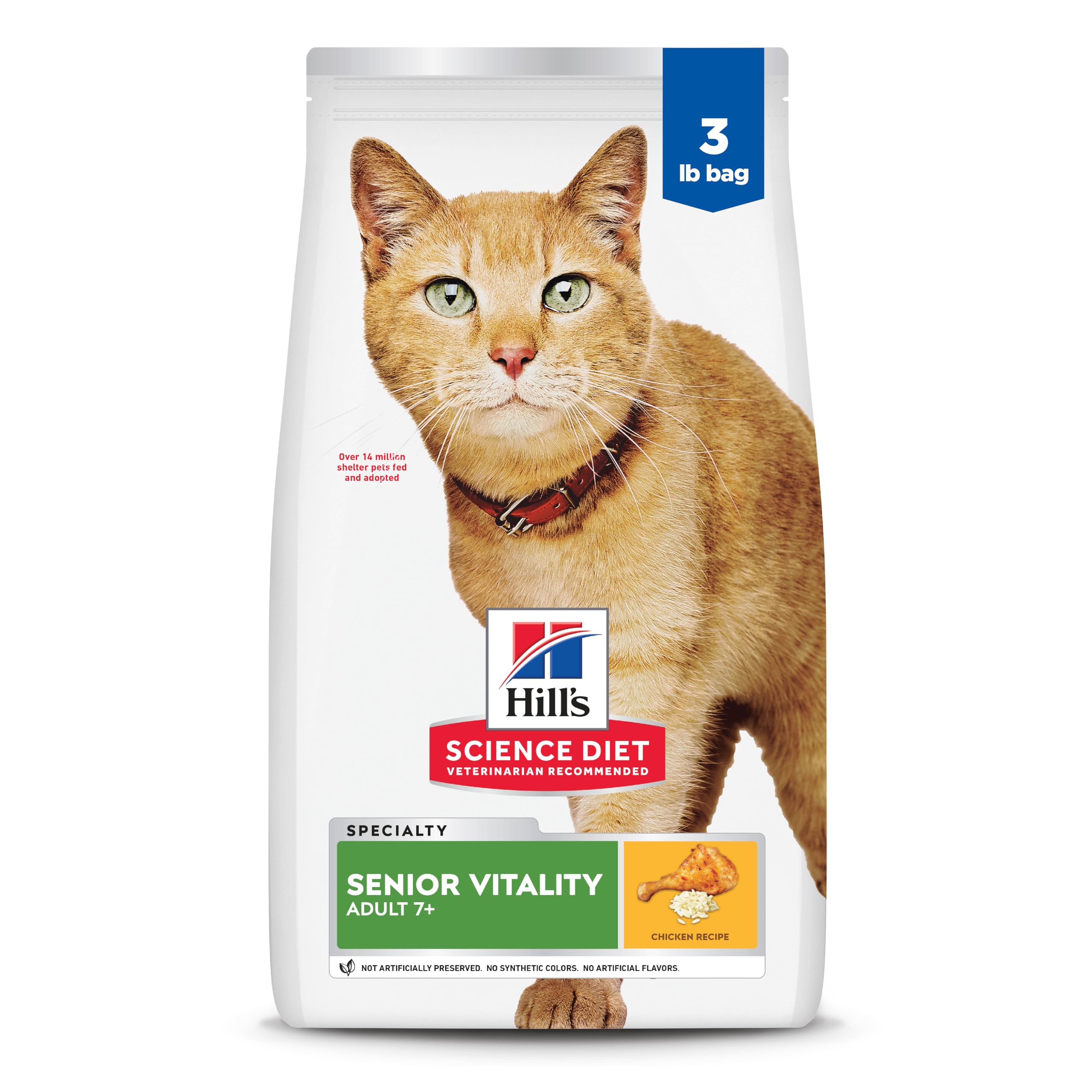 Hills Science Diet Adult 7+ Senior Vitality Chicken & Rice Recipe Dry Cat Food 3 lbs.