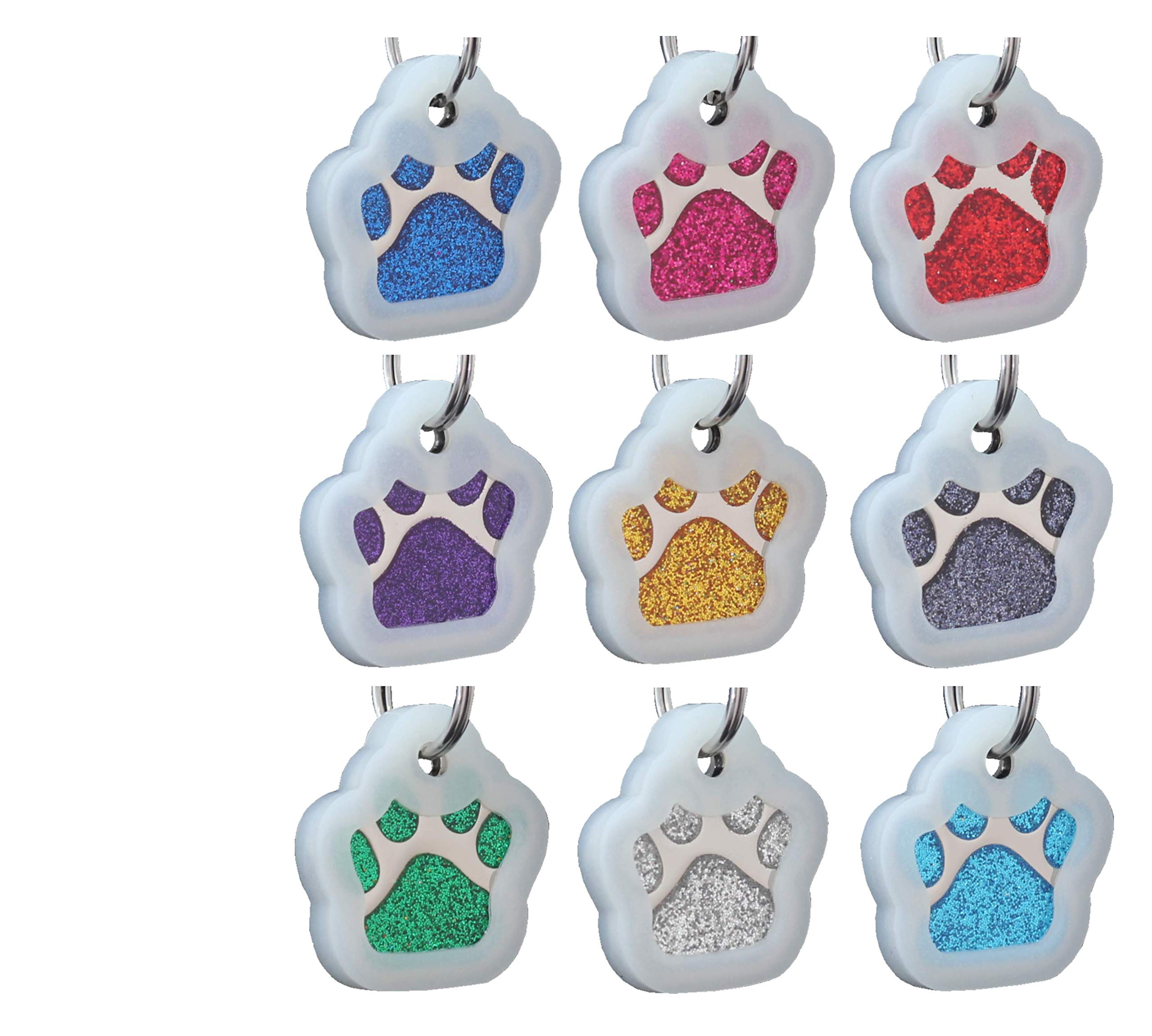 Io Tags Pet Id Tags, Personalized Dog Tags And Cat Tags, Custom Engraved, Easy To Read, Cute Glitter Paw Pet Tag (Green + Silenc