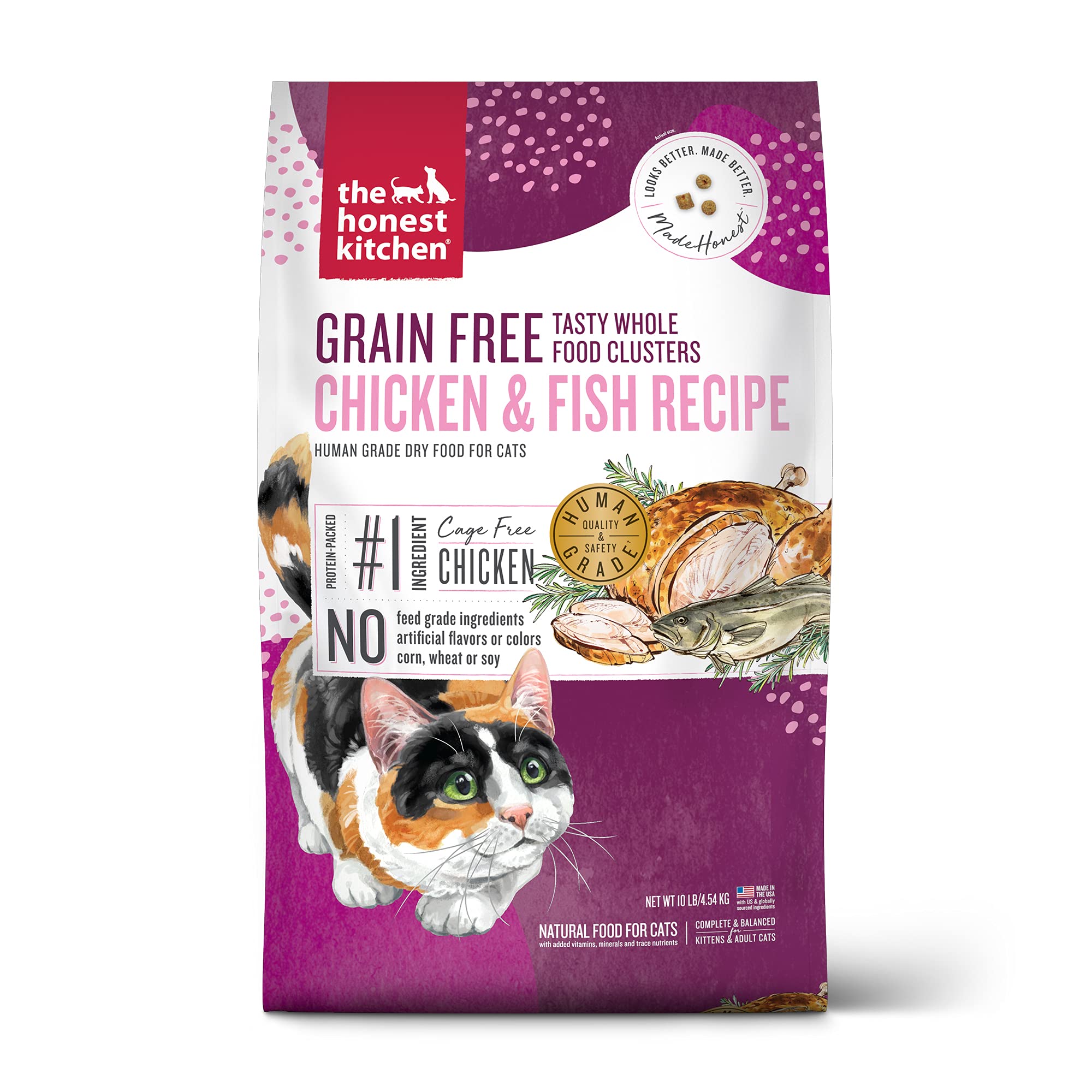 The Honest Kitchen Human Grade Whole Food Clusters Grain Free Chicken & Fish Dry Cat Food, 10 lb Bag