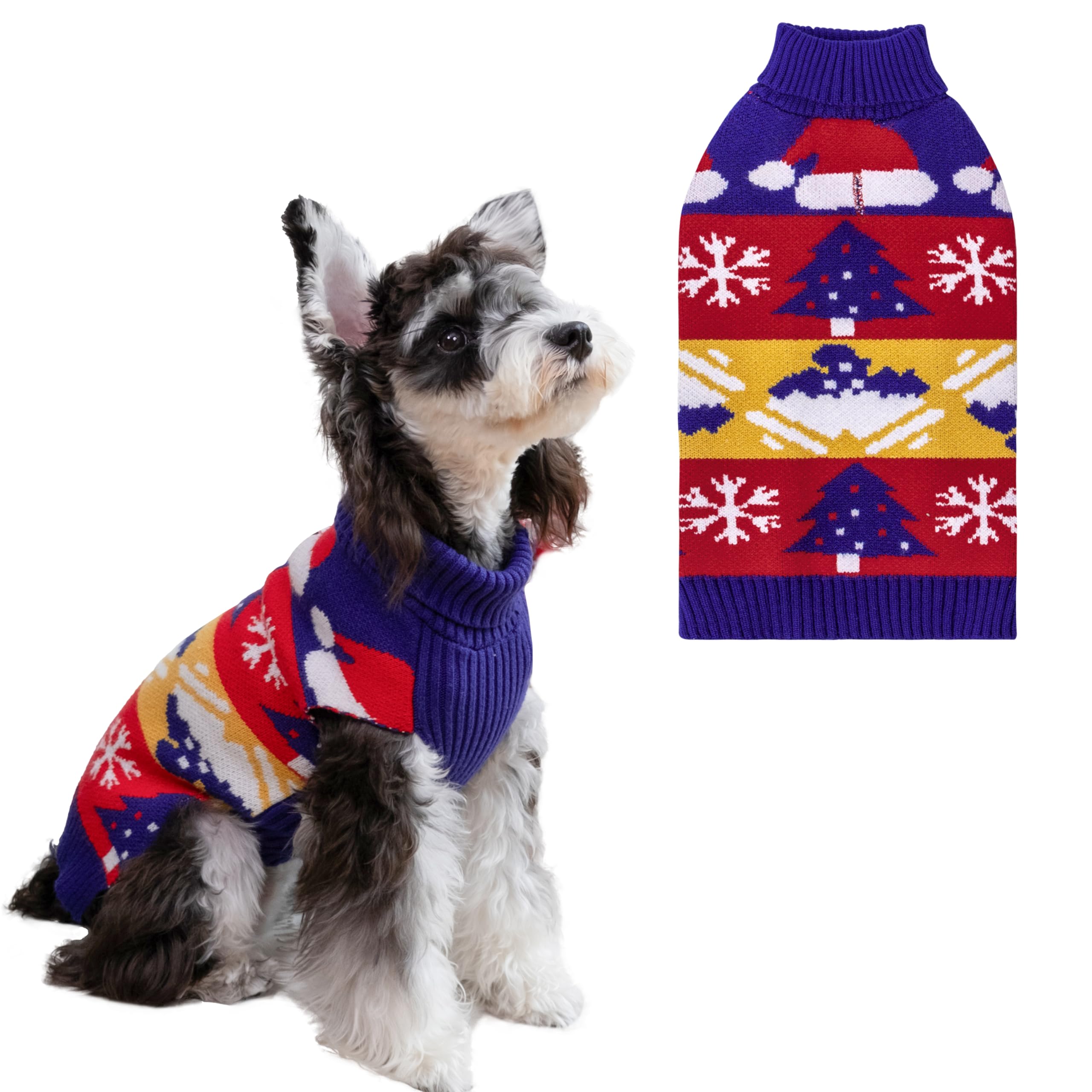 Cutebone Christmasdog Sweater For Small Medium Dogs X-Mas Knit Turtleneck Pet Winter Clothes Cat Apparel With Harness Hole