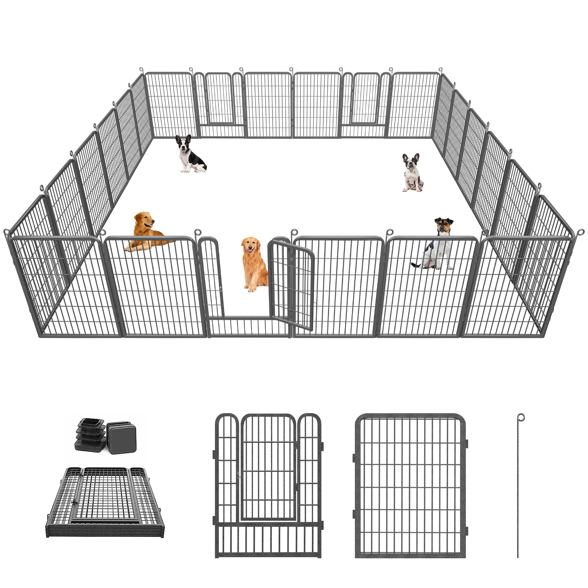 Jhsomdr Dog Playpen 40 Inch Dog Fence For Outdoor Indoor Use Heavy Duty Metal Dog Pen For Large Dogs, Rustproof Pet Playpen Port