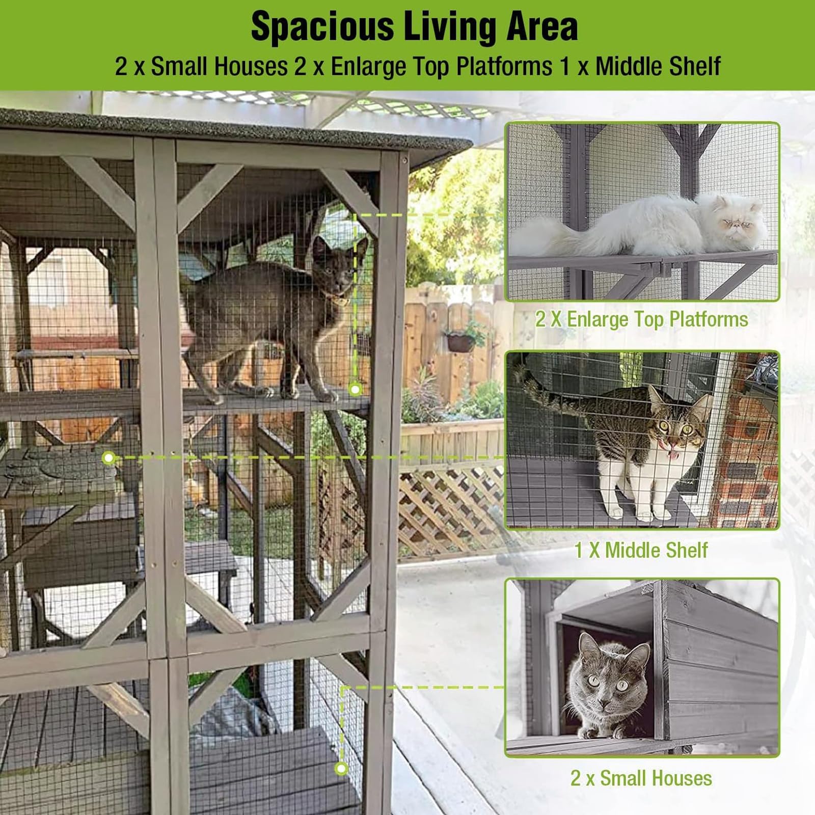 Gutinneen Catio Outdoor Cat Enclosure Large Walk In Window Cat House For Mulitiple Cats With 7 Platforms And 2 Resting Box,Aspha