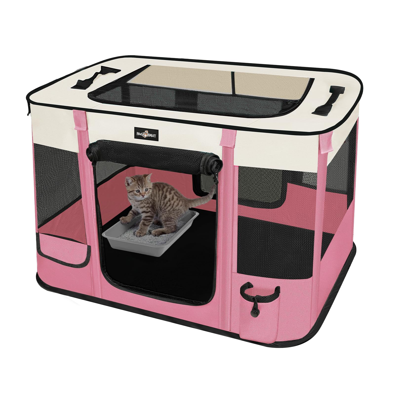 Paw Ballet Foldable Pet Kitten Playpen, Upgrade Waterproof Portable Cat Dog Playpen Kennel Tent For Dog Cat, Removable Shade Cov