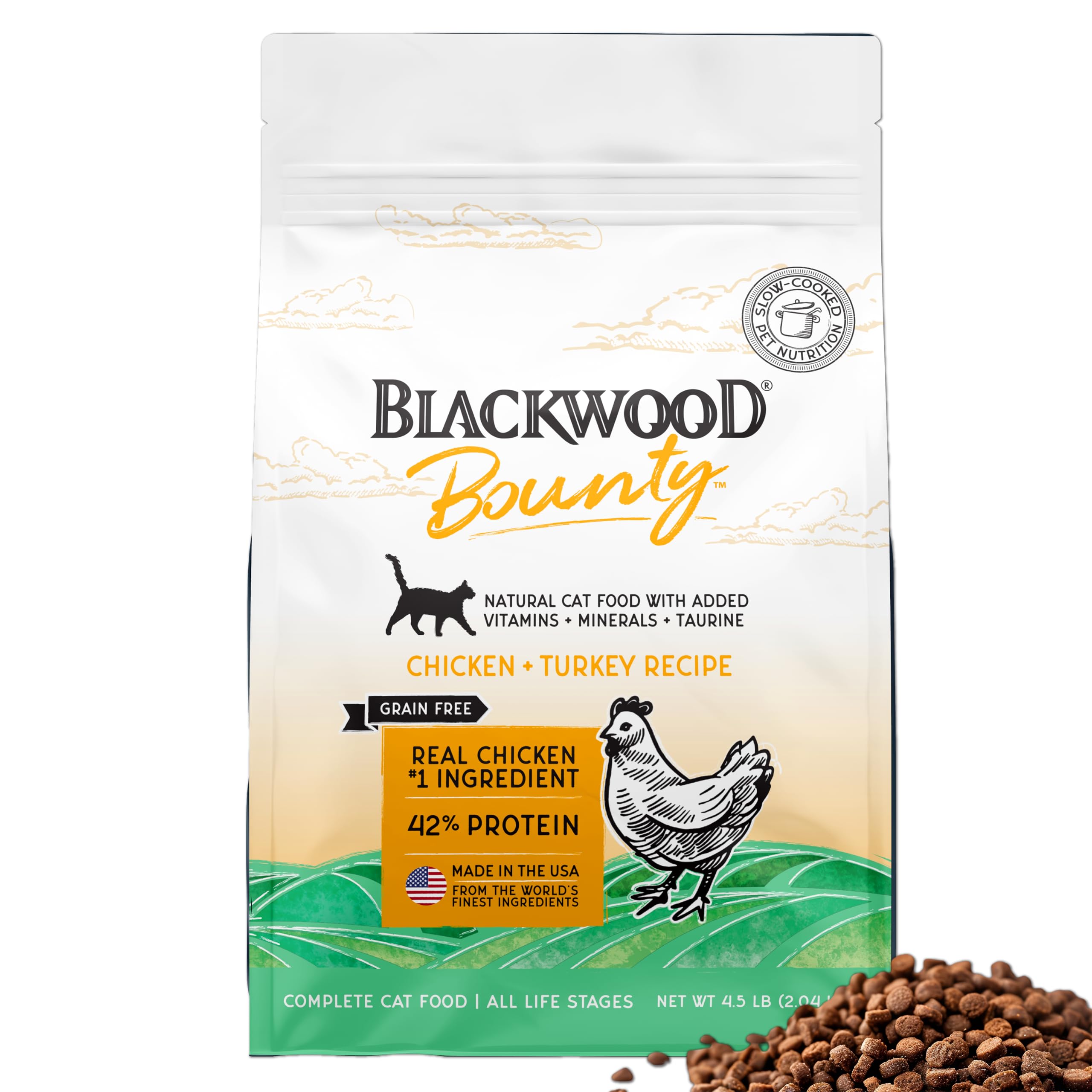 Blackwood Bounty Dry Cat Food, Chicken & Turkey Recipe for All Life Stages, 4.5 Pound Bag, High Protein, Grain Free
