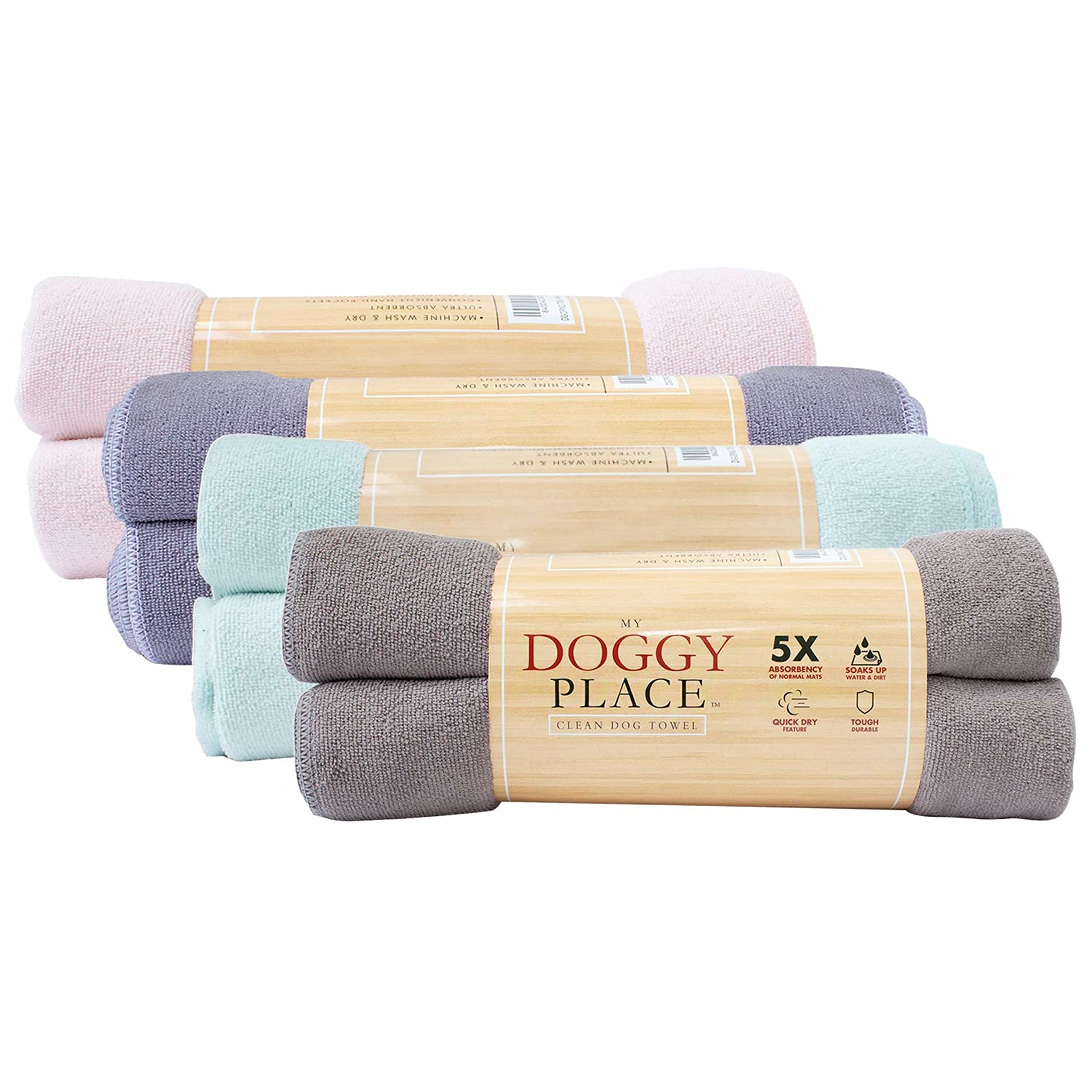 My Doggy Place - Super Absorbent Microfiber Towel - Dog Bathing Supplies - Microfiber Drying Towel - Washer Safe - Ash With Paw
