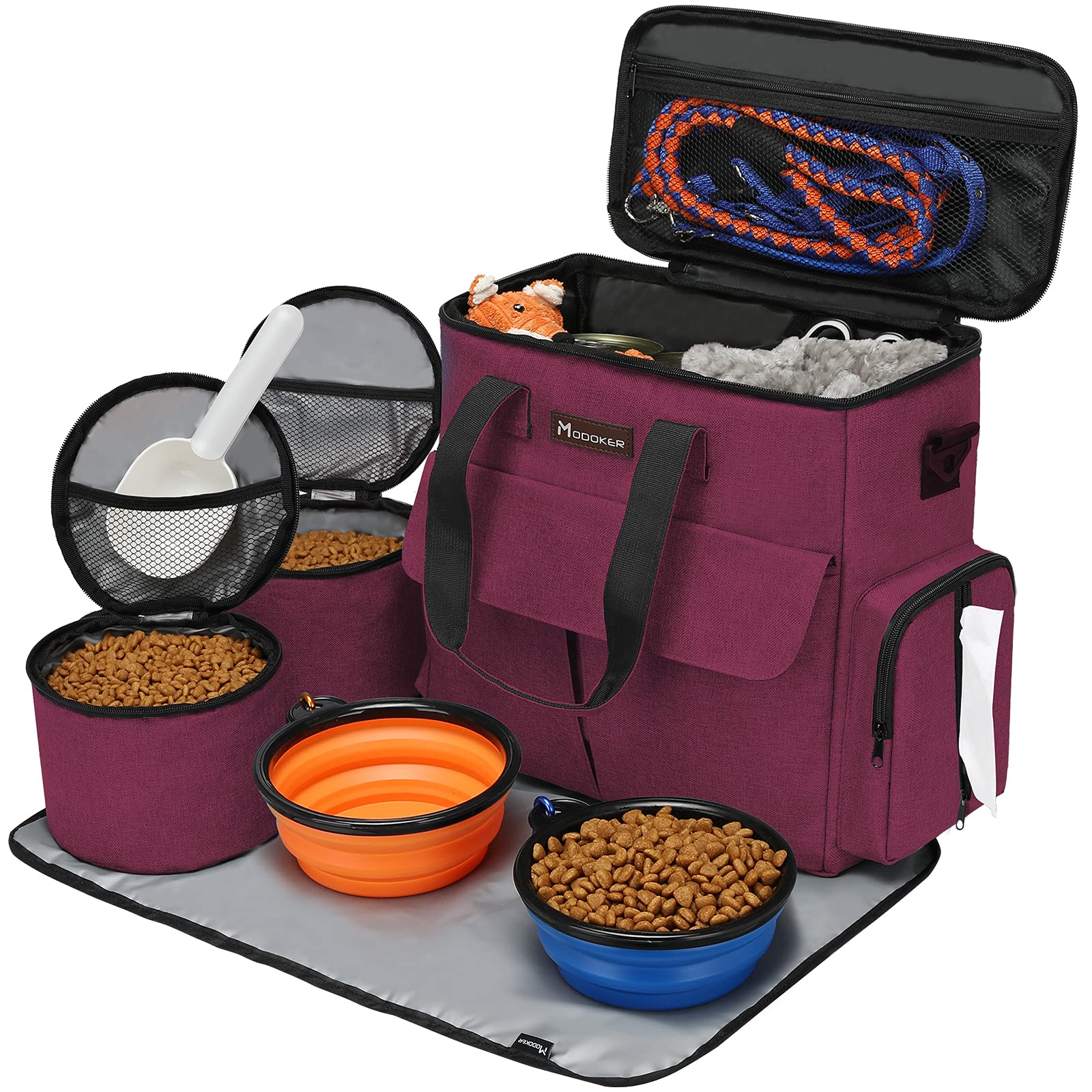 Airline Approved Pet Travel Bag, Weekend Travel Set for Dog and Cat, Tote Organizer with Multi-Function Pockets, Rose Red, Youth