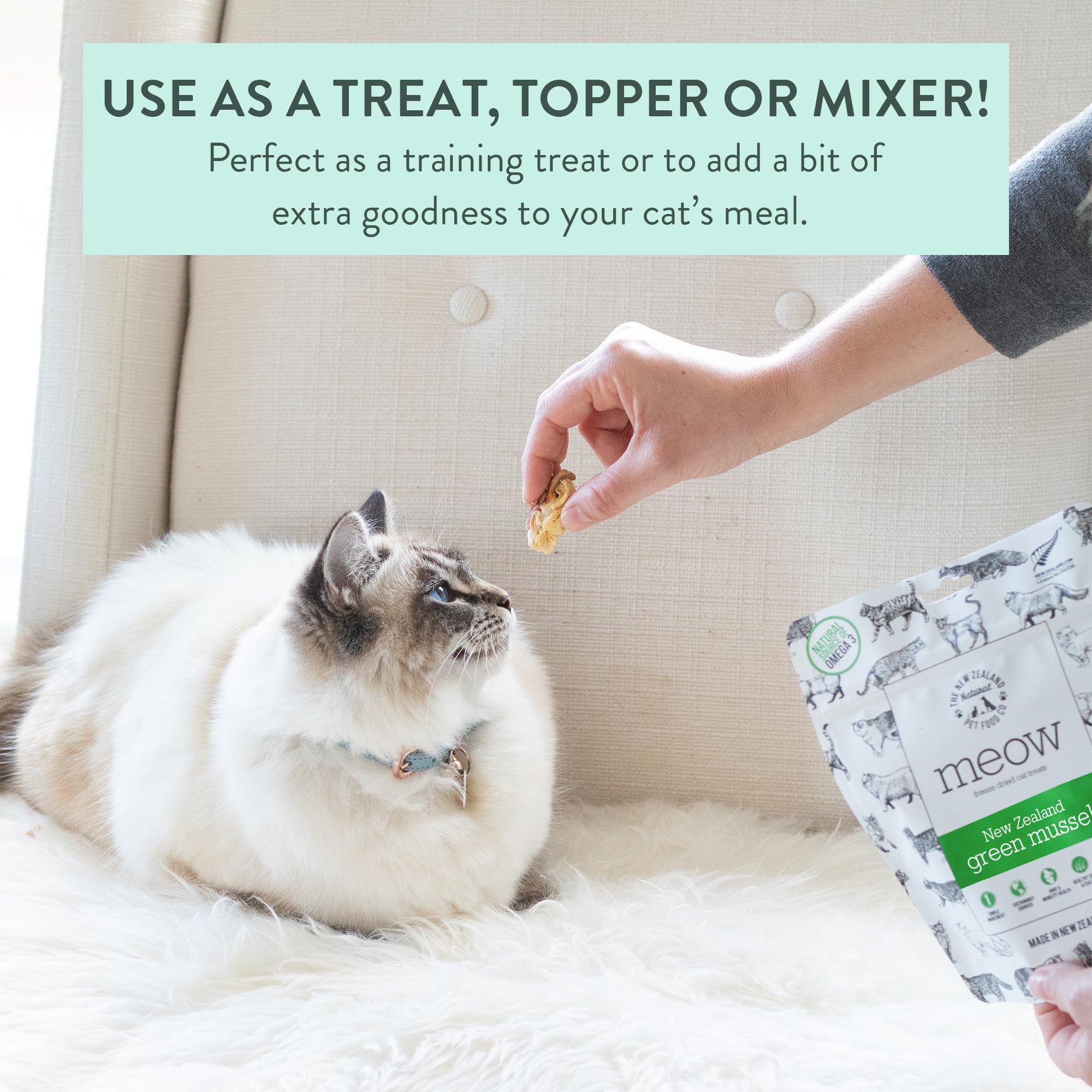The New Zealand Natural Pet Food Co. Meow Freeze Dried Cat Treats - New Zealand Green Mussel, High Protein, Healthy Cat Snacks a