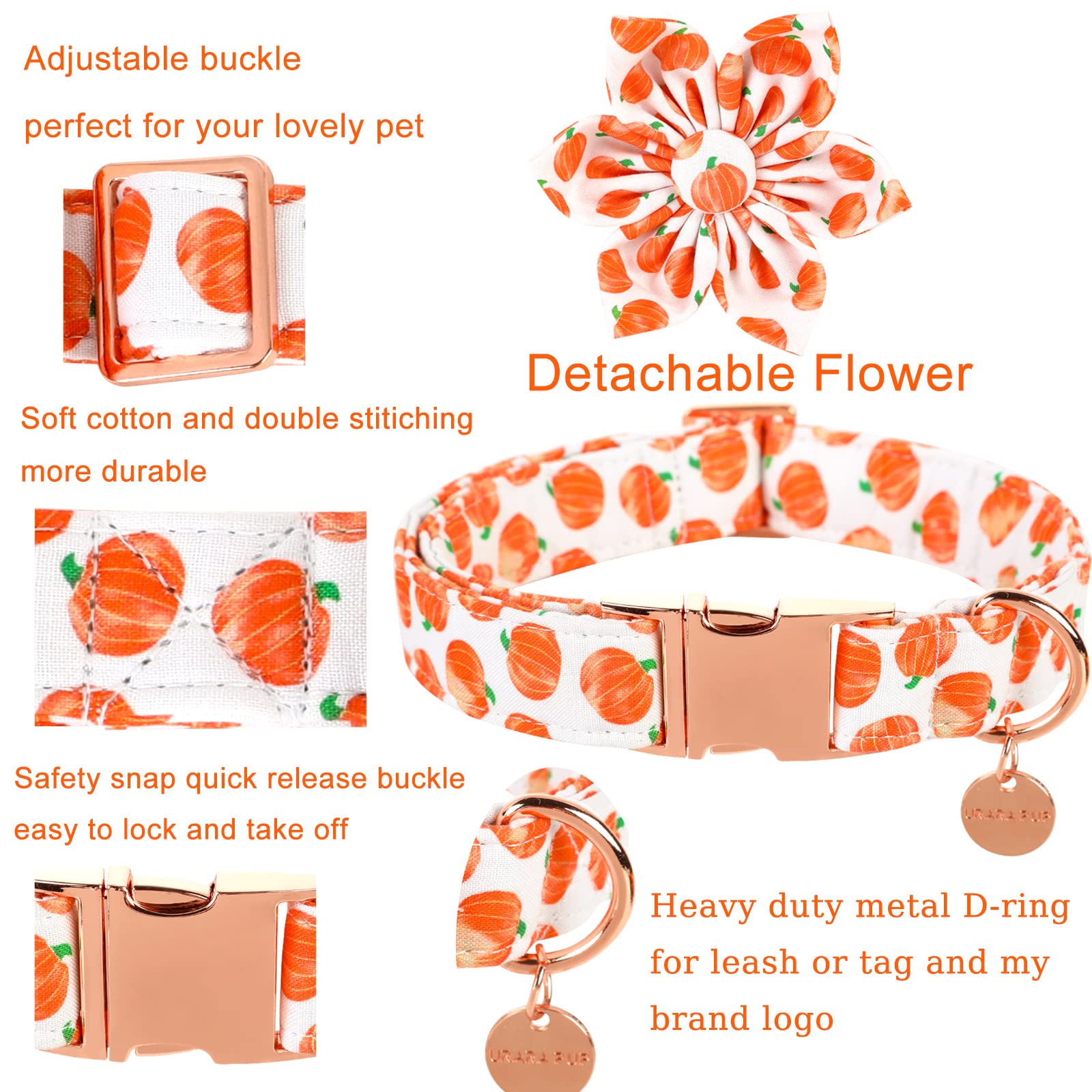 Up Urara Pup Halloween Dog Collar With Flower, Pumpkin Cotton Flower Collar For Small Girl Boy Dog, Fall Dog Collar Flower With Durable Metal Buckle, Adorable Pumpkin Pet Collar, S, Neck 10-16In
