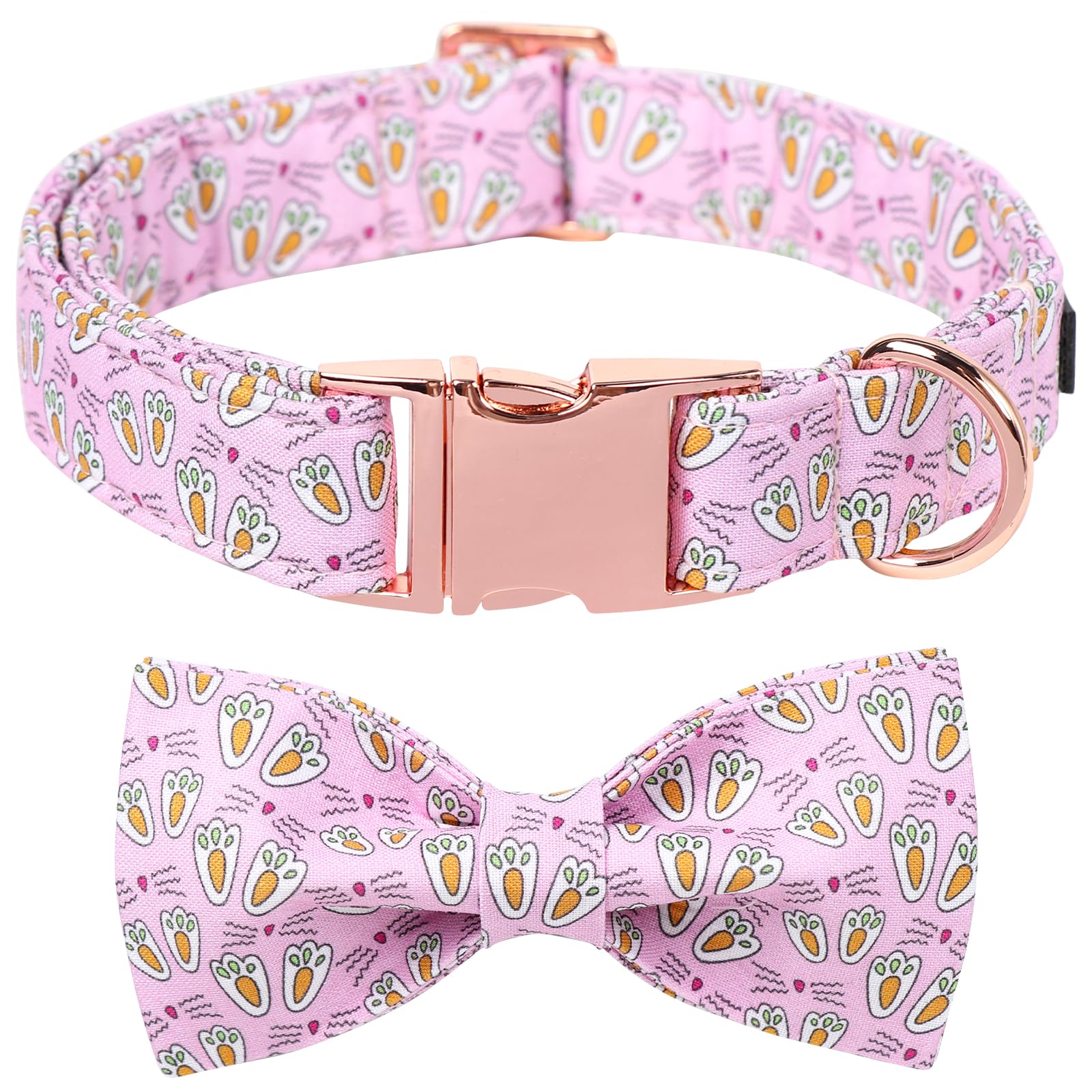 Maca Bates Easter Day Dog Collar With Bow Bowtie Bunny Paws Dogs Bow Tie Collars Breakaway Soft Cute Adjustable Pink Eggs Collor