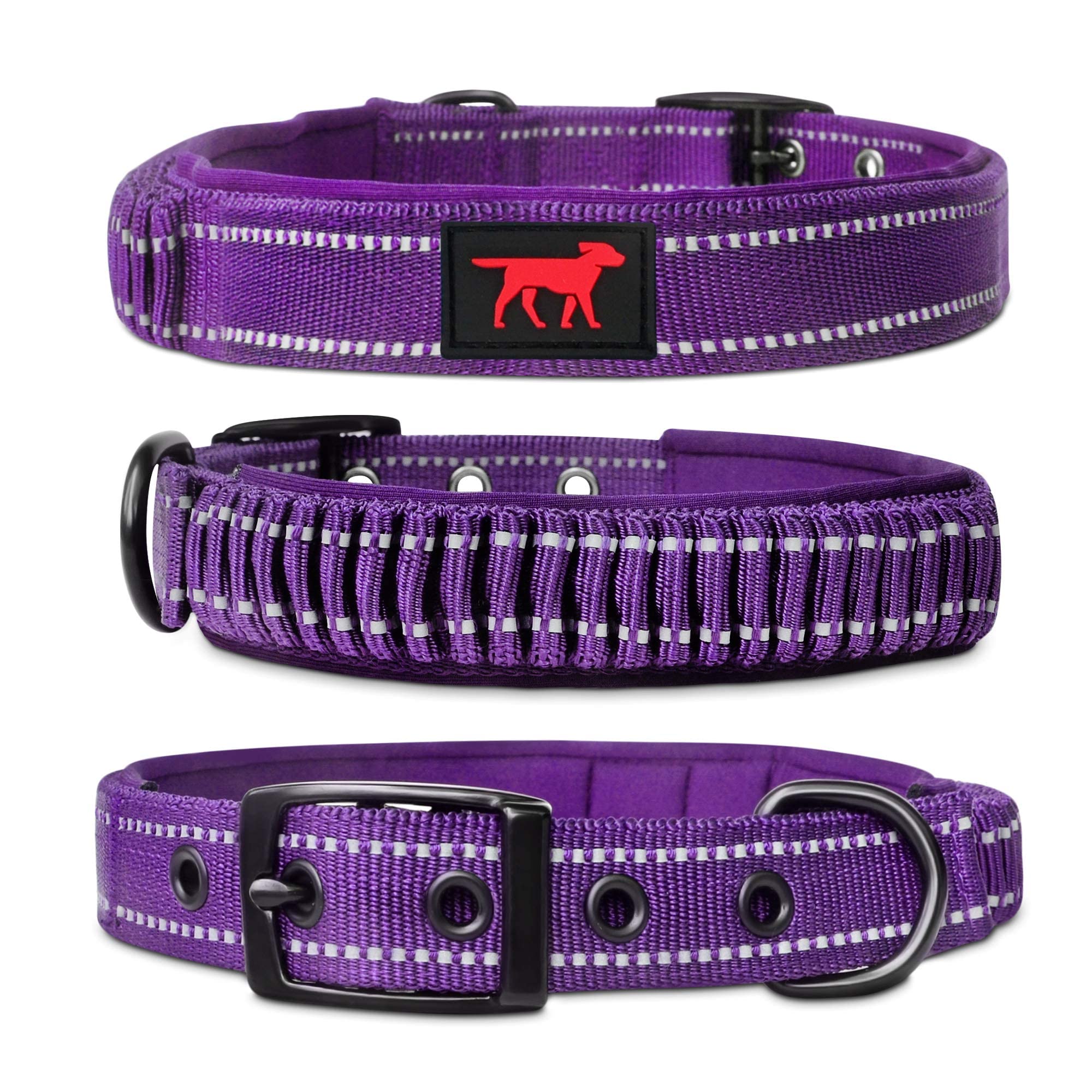 Heavy Duty Dog Collar With Handle | Ballistic Nylon Heavy Duty Collar | Padded Reflective Dog Collar With Adjustable Stainless Steel Hardware | Convenient Sizing For All Breeds