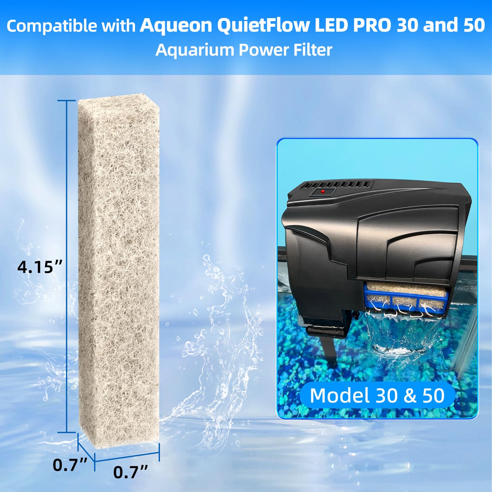 Aquaneat 12-Pack Replacement Ammonia Reducer Pads Compatible With Aqueon Quietflow 30 And 50 Led Pro Aquarium Power Filter