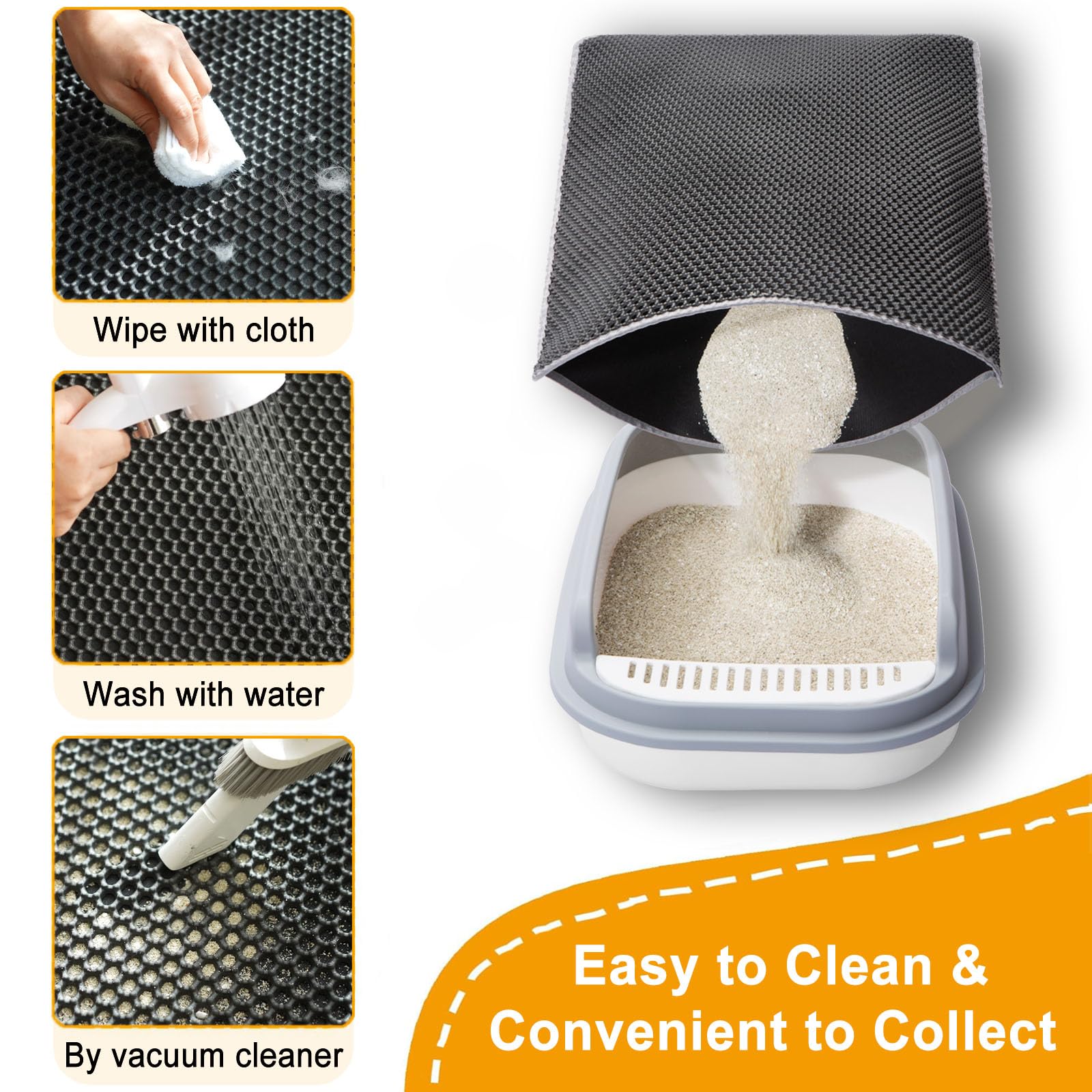 USHARP Extra Large Cat Litter Mat 47x28, Waterproof Non-Slip Litter Trapping Rug for Multi-Pet Homes, Easy Clean, Gray