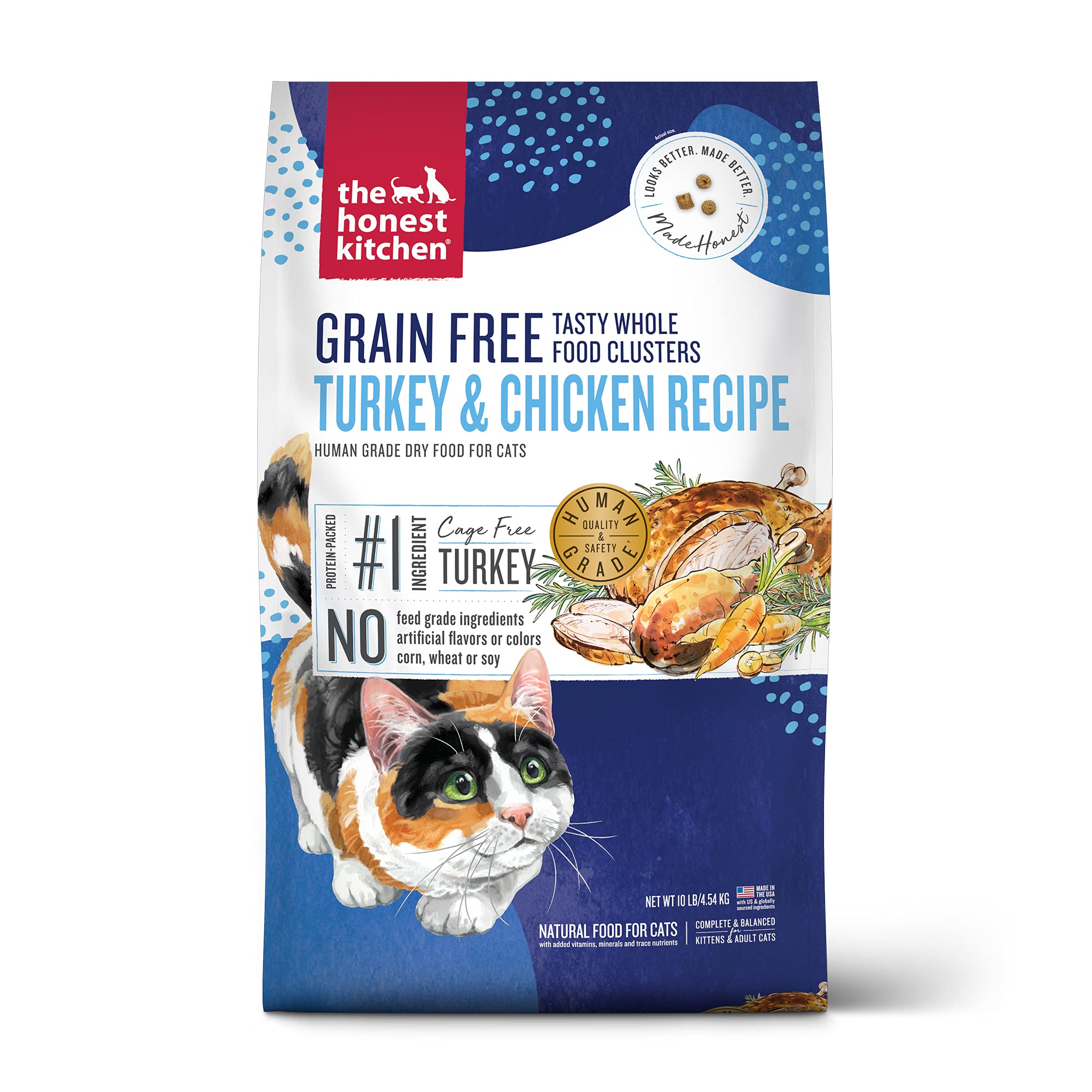 The Honest Kitchen Whole Food Clusters Grain Free Turkey & Chicken Dry Cat Food, 10 lb Bag