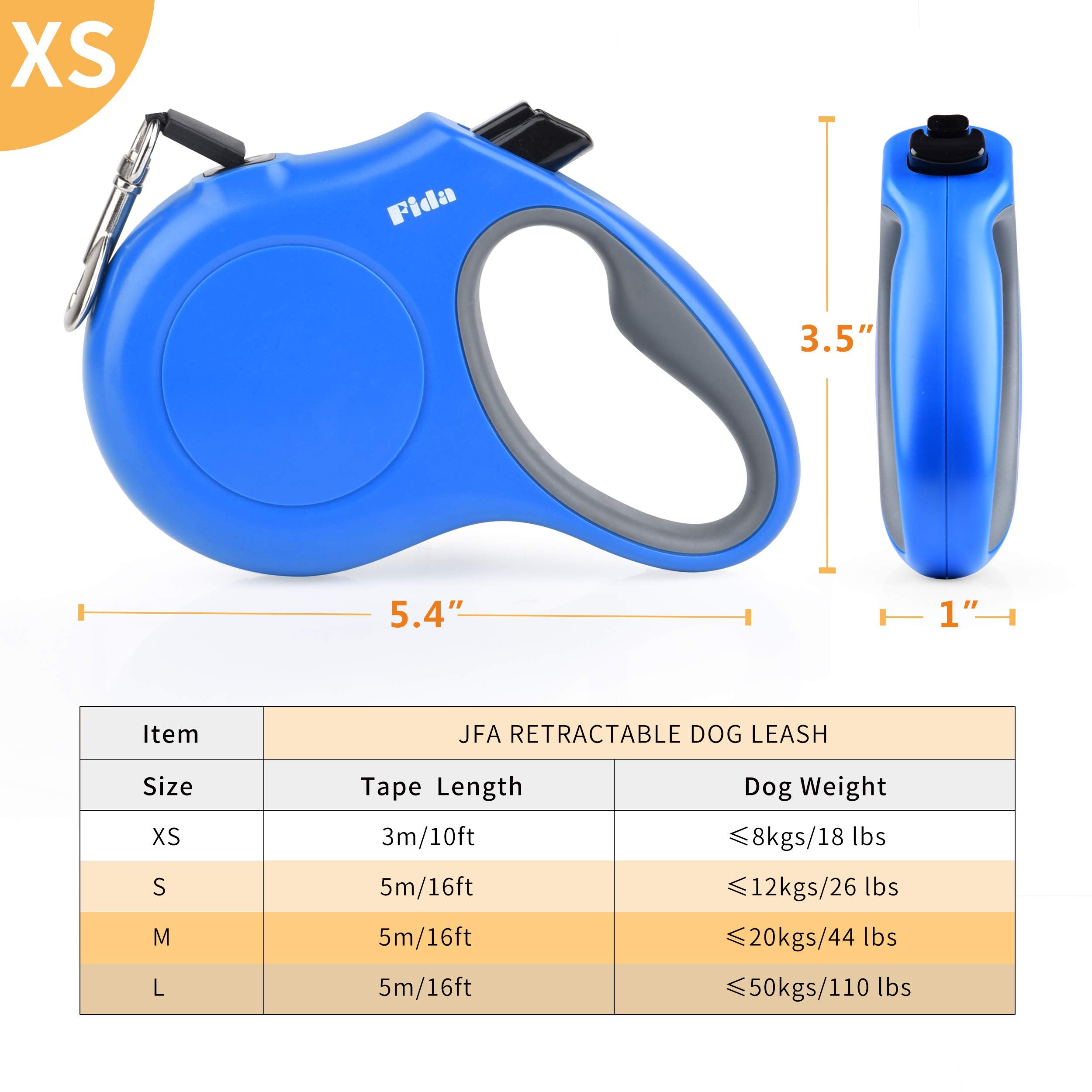 Fida Retractable Dog Leash X-Small Breed, 10 Ft Durable Pet Walking Leash For Extra Small Dogs/Cats/Small Animals Up To 18 Lbs, 360?Tangle Free, Blue
