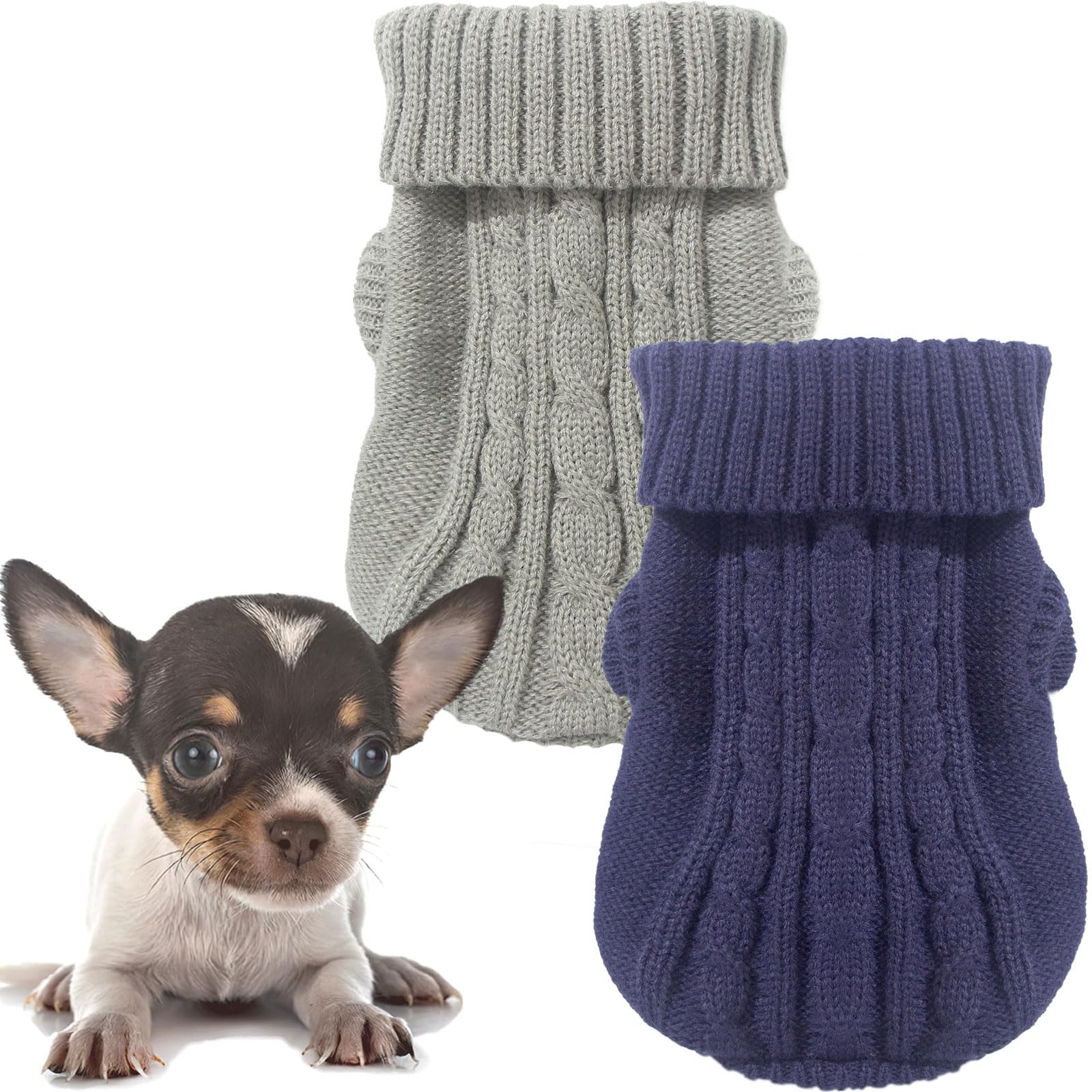 2 Pieces Dog Sweaters For Small Dogs, Chihuahua Yorkie Sweater, Dog Clothes For Small Dogs, Winter Warm Pullover Sweaters, Pet C