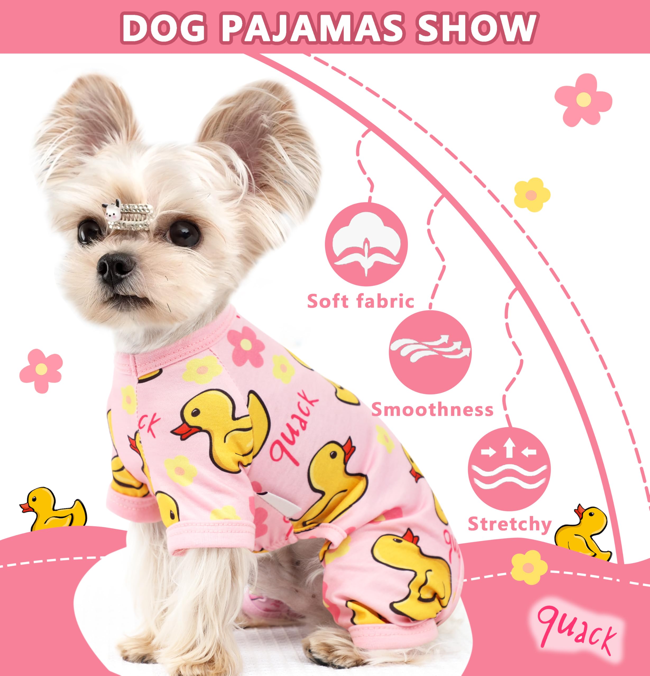 Dog Pajamas For Small Dogs Stretchy Chihuahua Clothes Summer Doggie Onesie Cute Puppy Pjs Girl Boy Pet Clothing Cat Onesie (Duck