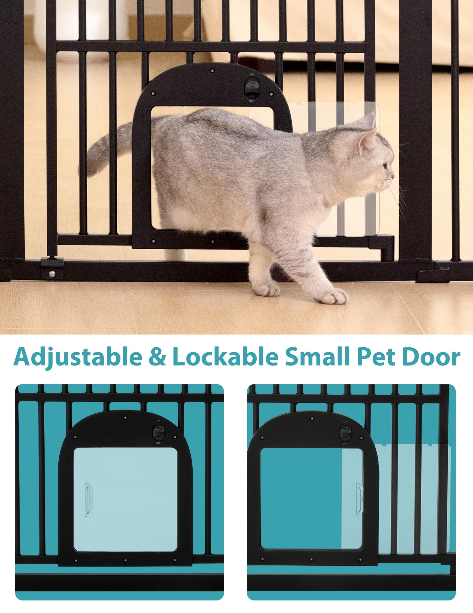 No Pawblems 55 Extra Tall Pet Gate with Adjustable Cat Door, 29-43 Auto Close Dog Gate, NO Drilling Pressure Mounted for Doorway