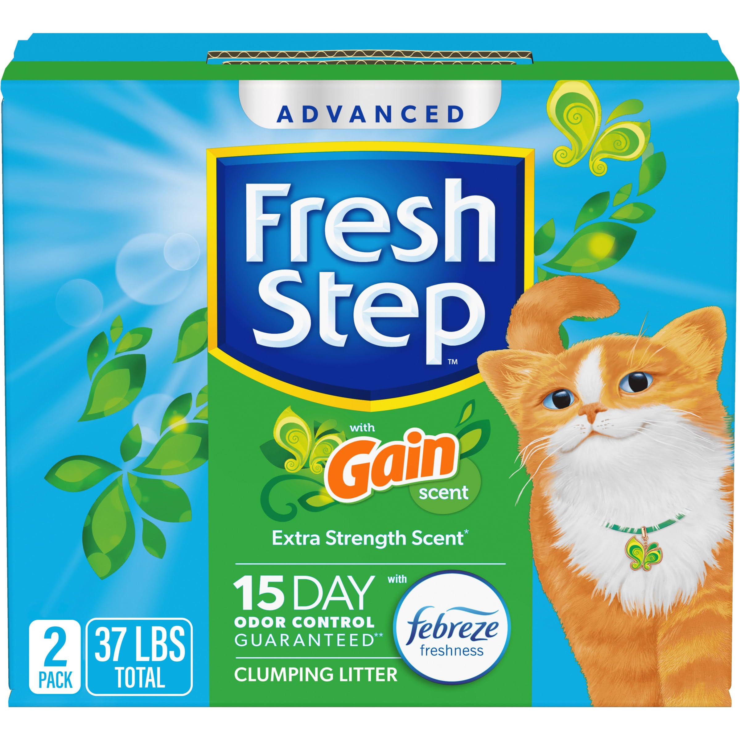 Fresh Step Clumping Cat Litter, With Gain, Advanced, Extra Large, 37 Pounds Total (2 Pack Of 18.5Lb Boxes)