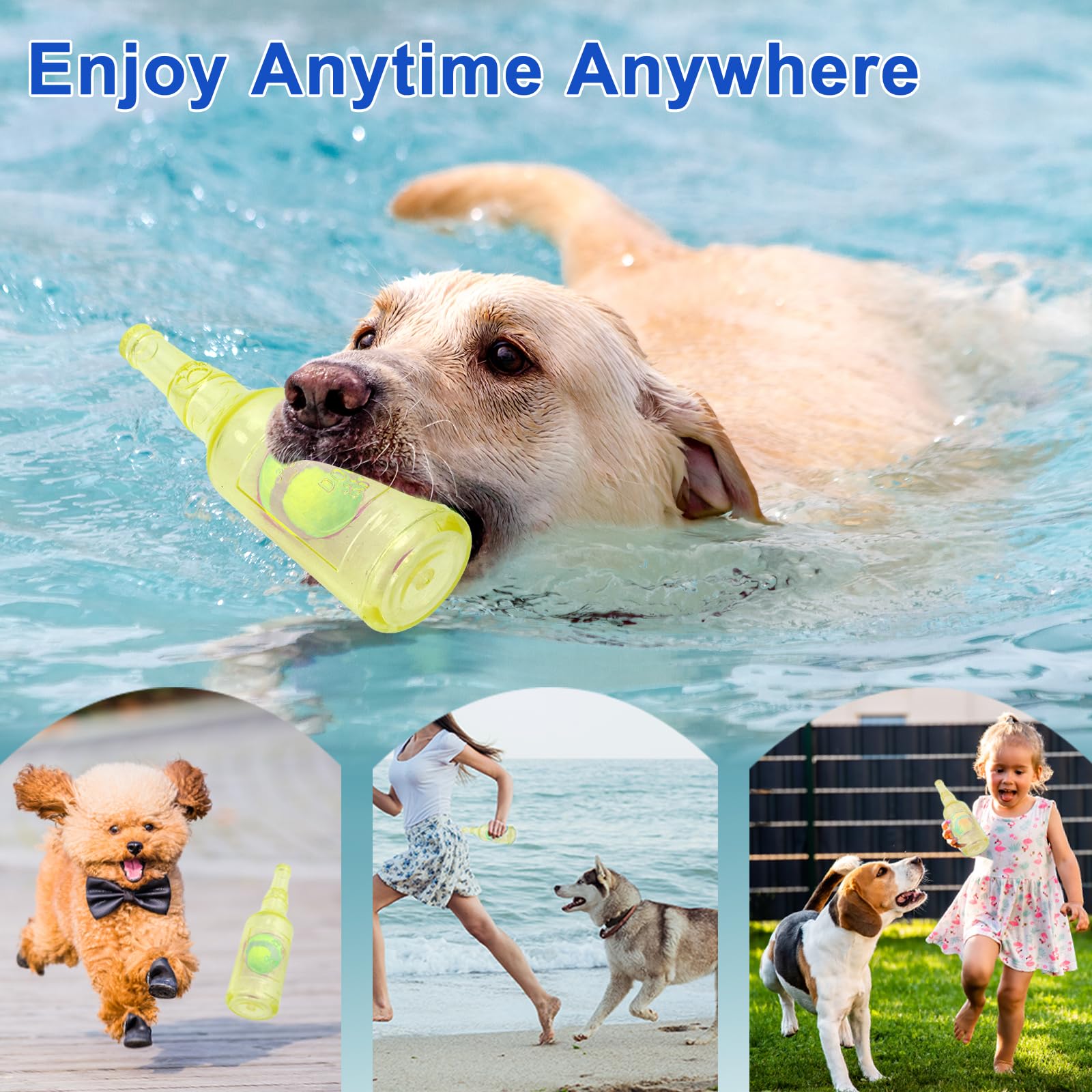 Generic QTLJJBY Interactive Squeaky Dog Toy - Large Yellow Soft Rubber Beer Bottle with Tennis Ball Inside