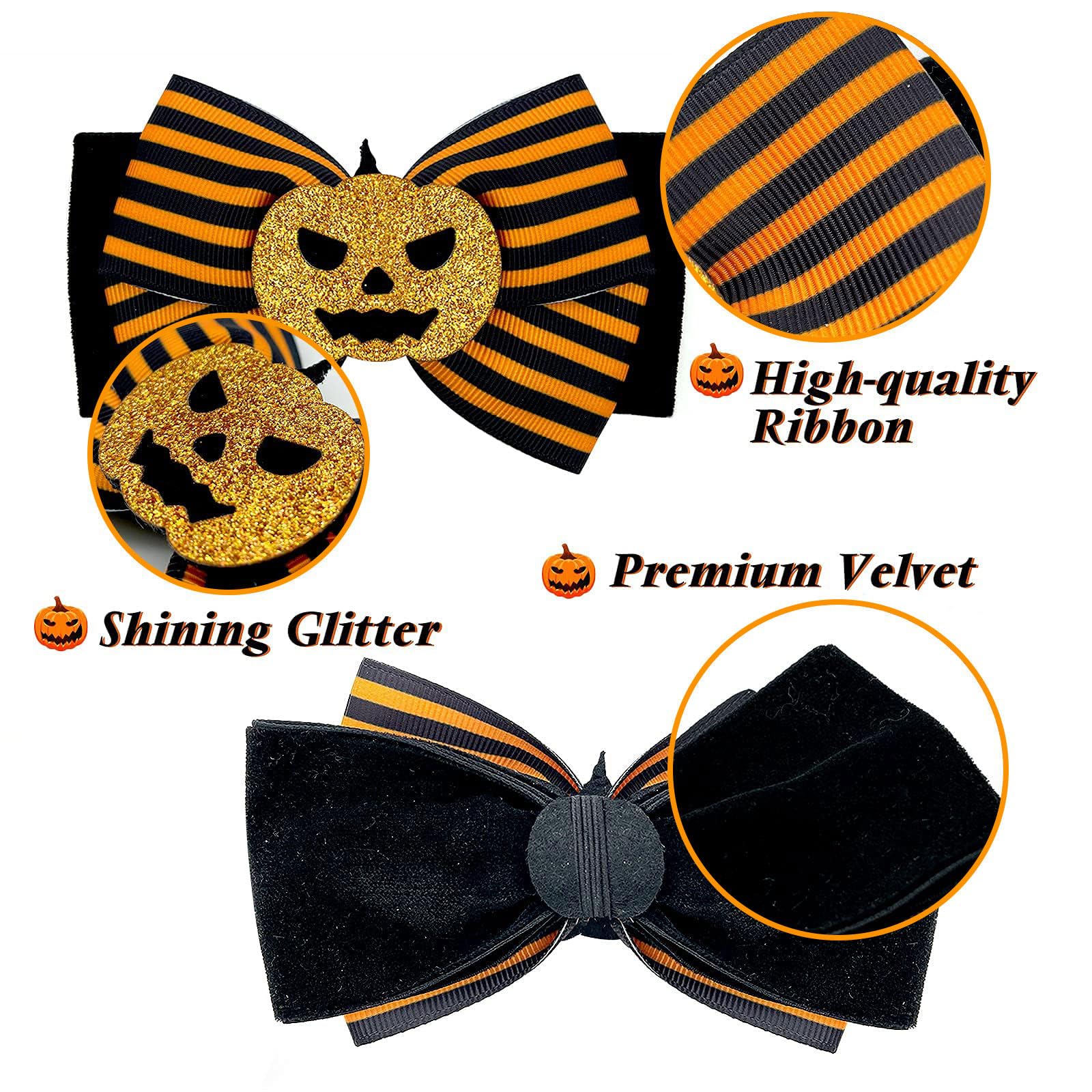 Azuza Halloween Cat Collar Breakaway With Bell 2 Pack Bow Tie Cat Collar With Cute Sequined Pumpkin & Spider Cat Collar For Halloween Party Adjustable From 8' - 12'