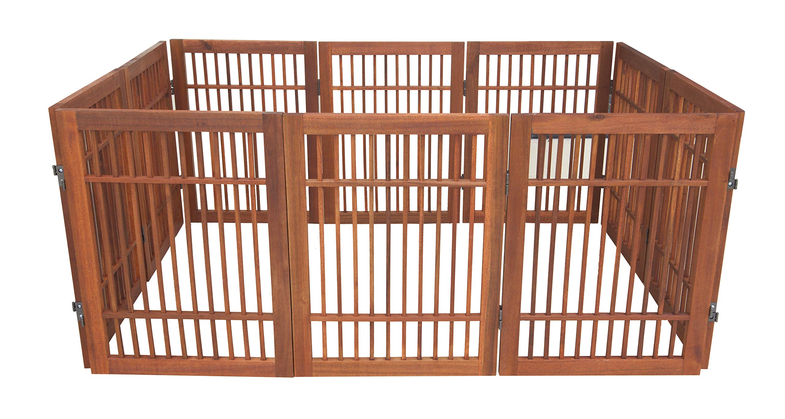 Urnporium Pet Dog Gate Strong and Durable Freestanding Folding Acacia Hardwood Portable Wooden Fence Indoors or Outdoors Foldabl