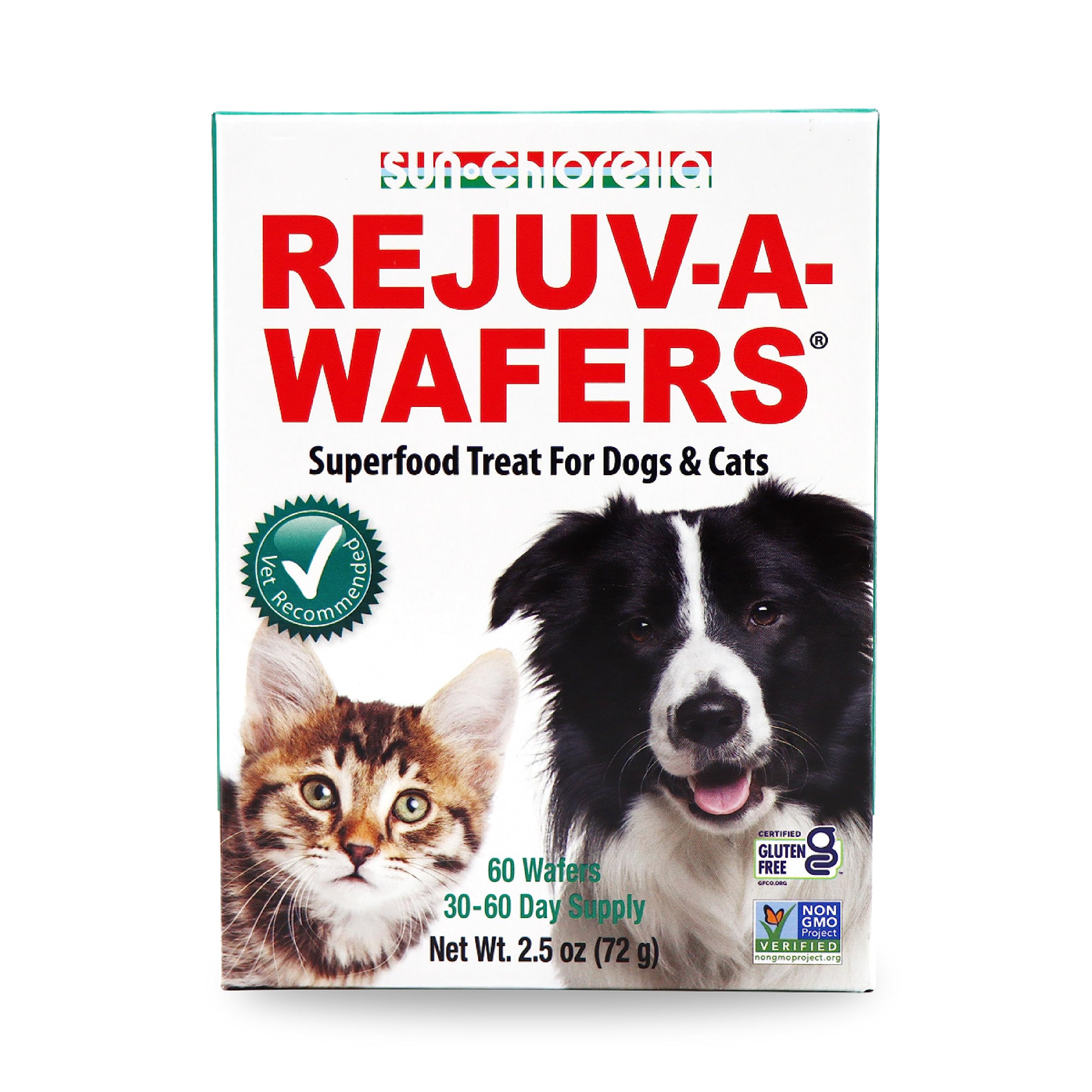 Sun Chlorella Rejuv-A-Wafers Daily Dog Cat & Animal Superfood Supplement - Green Microalgae & Eleuthero Bits - Vitamins, Mineral