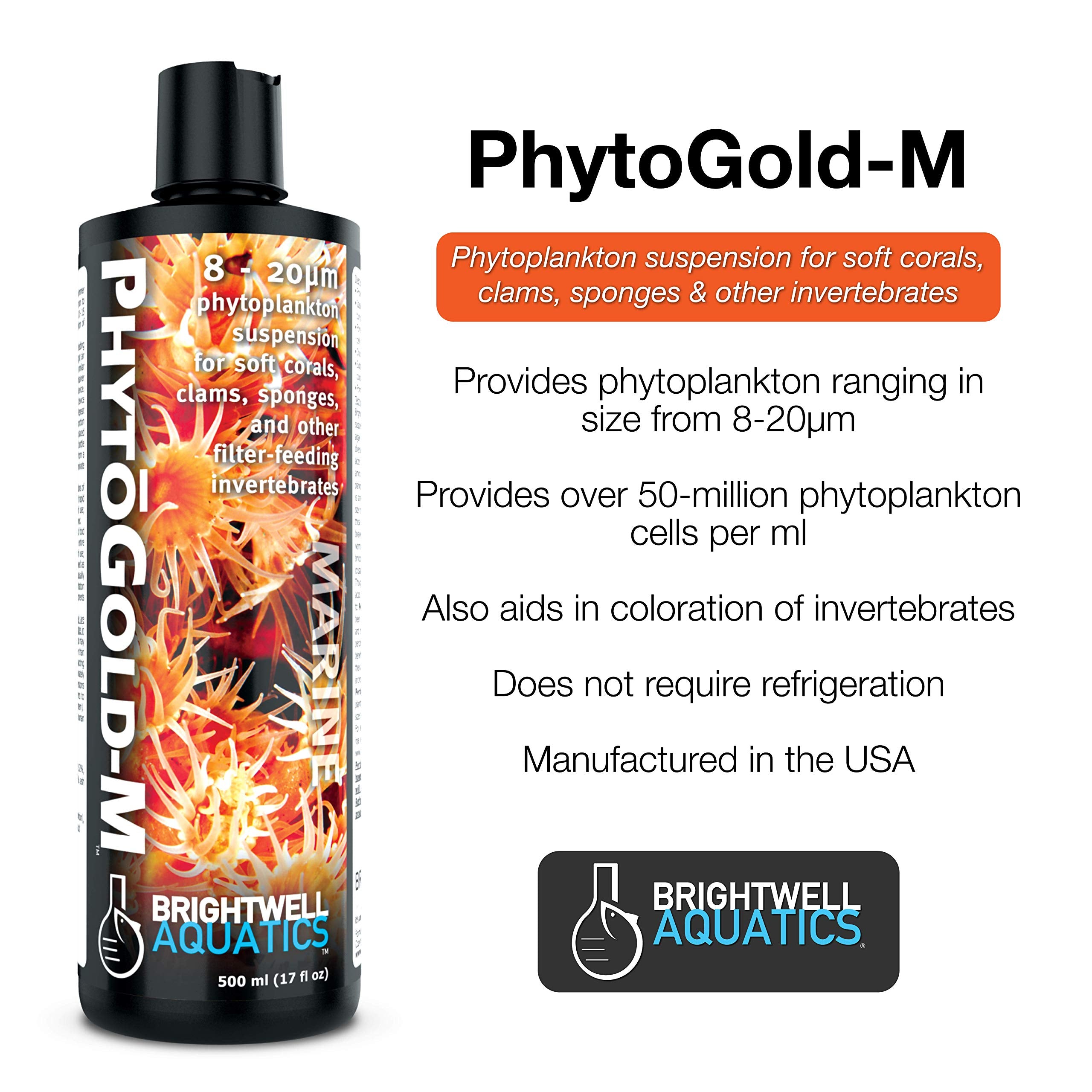 Brightwell Aquatics PhytoGold M - Phytoplankton Suspension for Soft Corals, Clams, Sponges & Their Allies, 500 ml