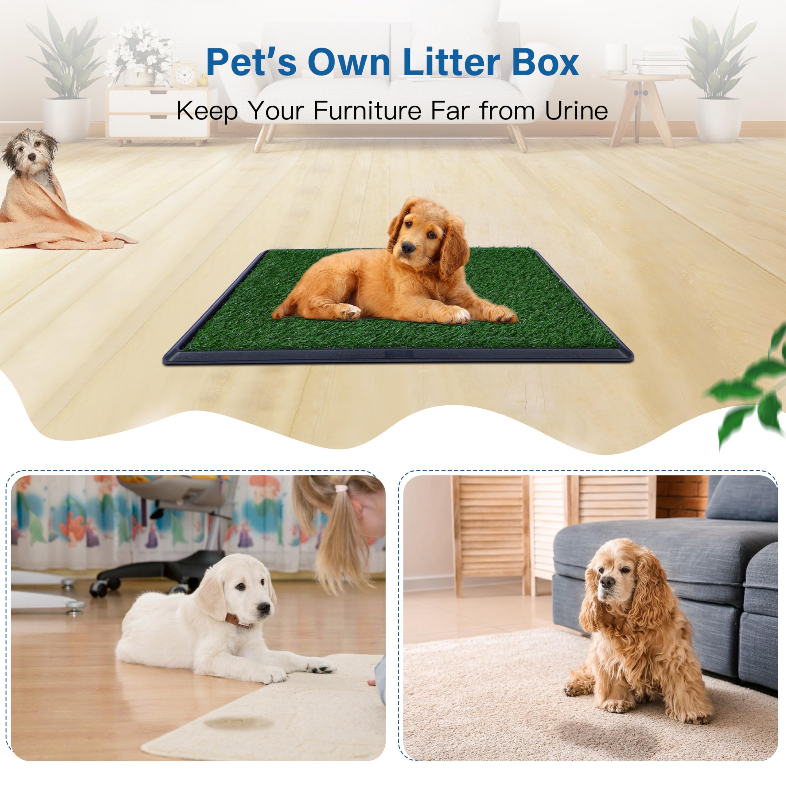 Fluffydream Dog Grass Pad With Tray, 20''X25'' Artificial Grass For Dogs Potty Strong Absorbency Dog Grass Pad With Tray, Litter