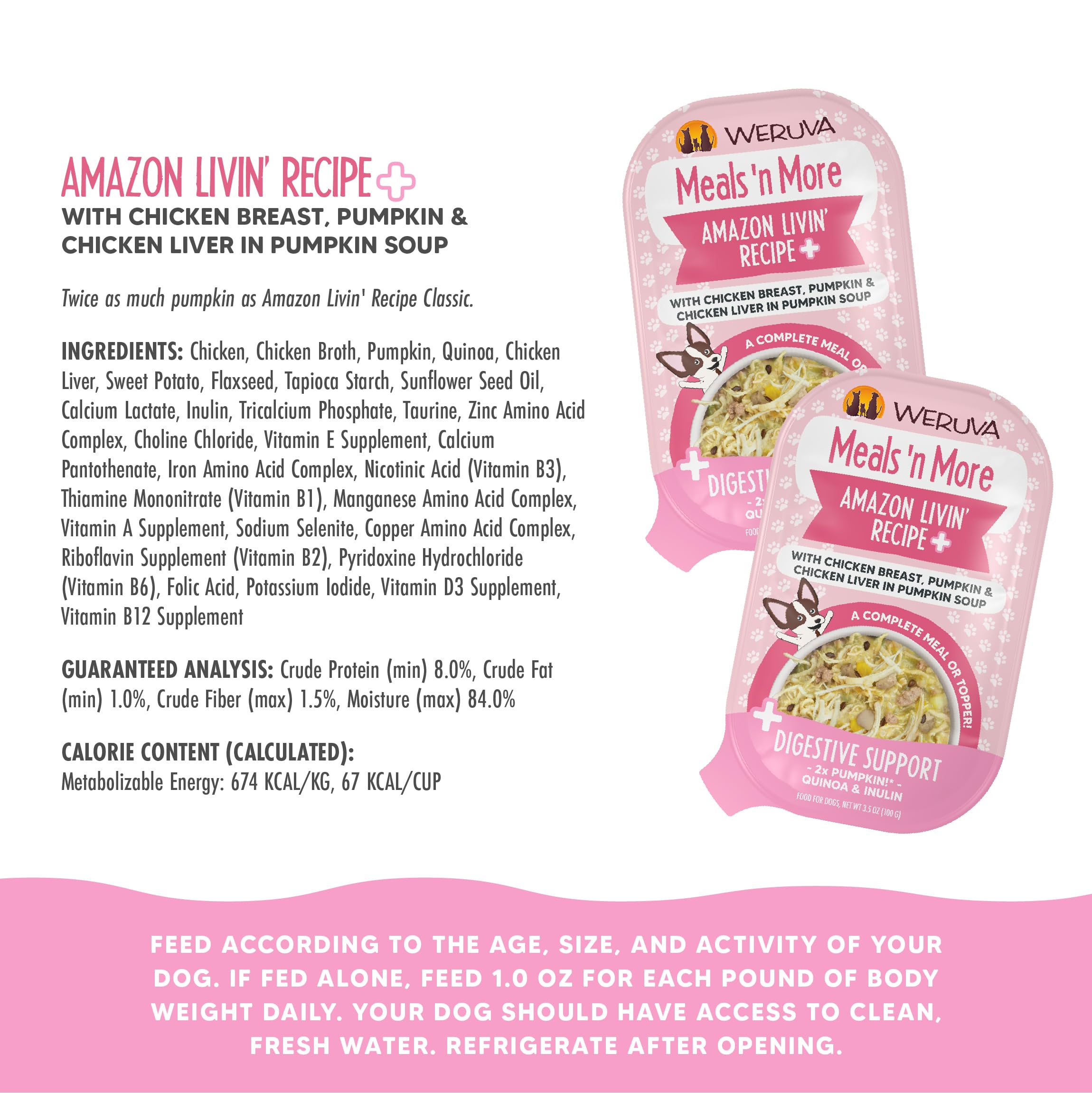 Weruva Meals n More Natural Wet Dog Food, Amazon Livin Plus Digestive Support, 3.5oz Cup (Pack of 12)