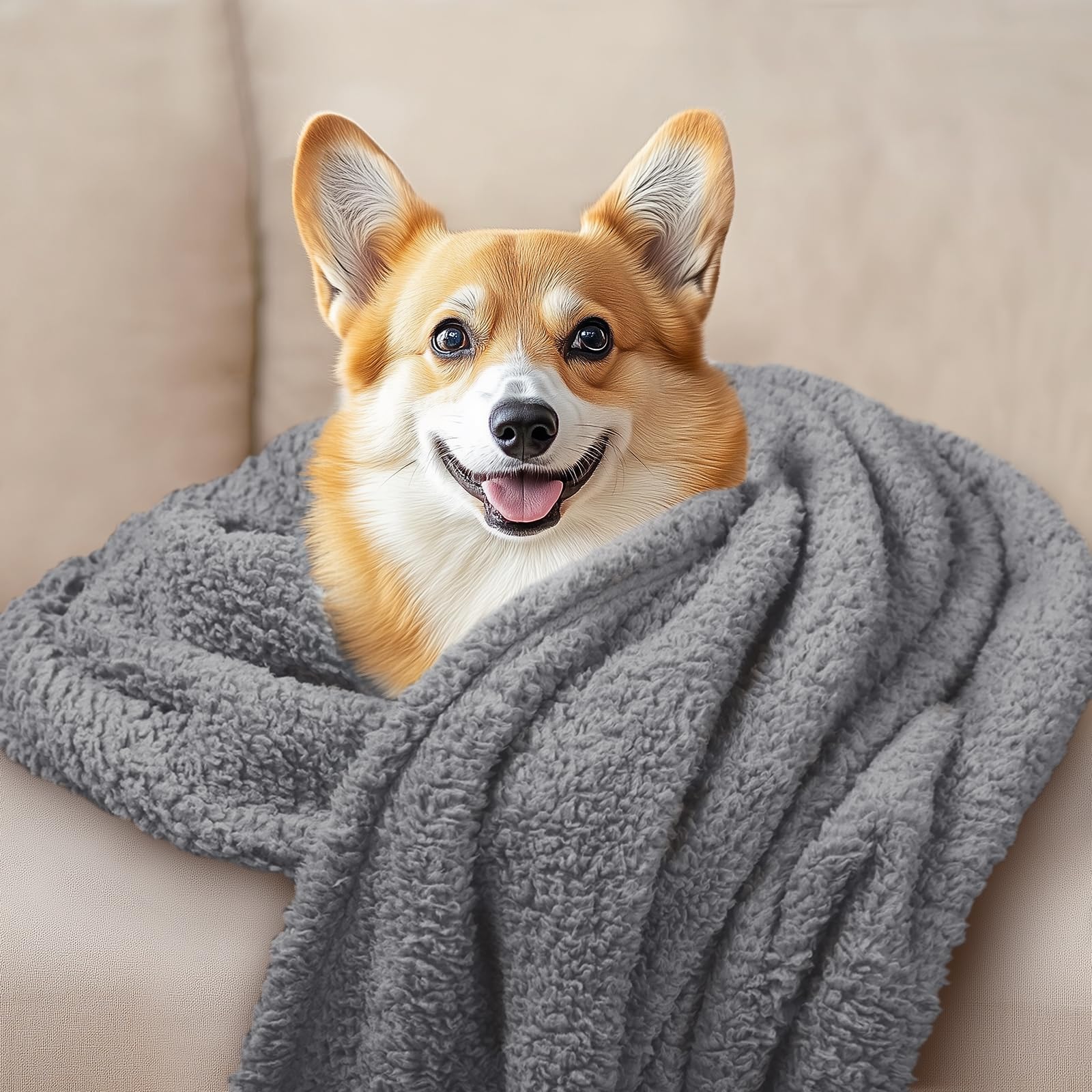 Luciphia 1 Pack 3 Calming Dog Blanket Fluffy Premium Fleece Pet Blankets Soft Sherpa Throw for Dogs Puppy Cat Grey/Beige/HazeBlu
