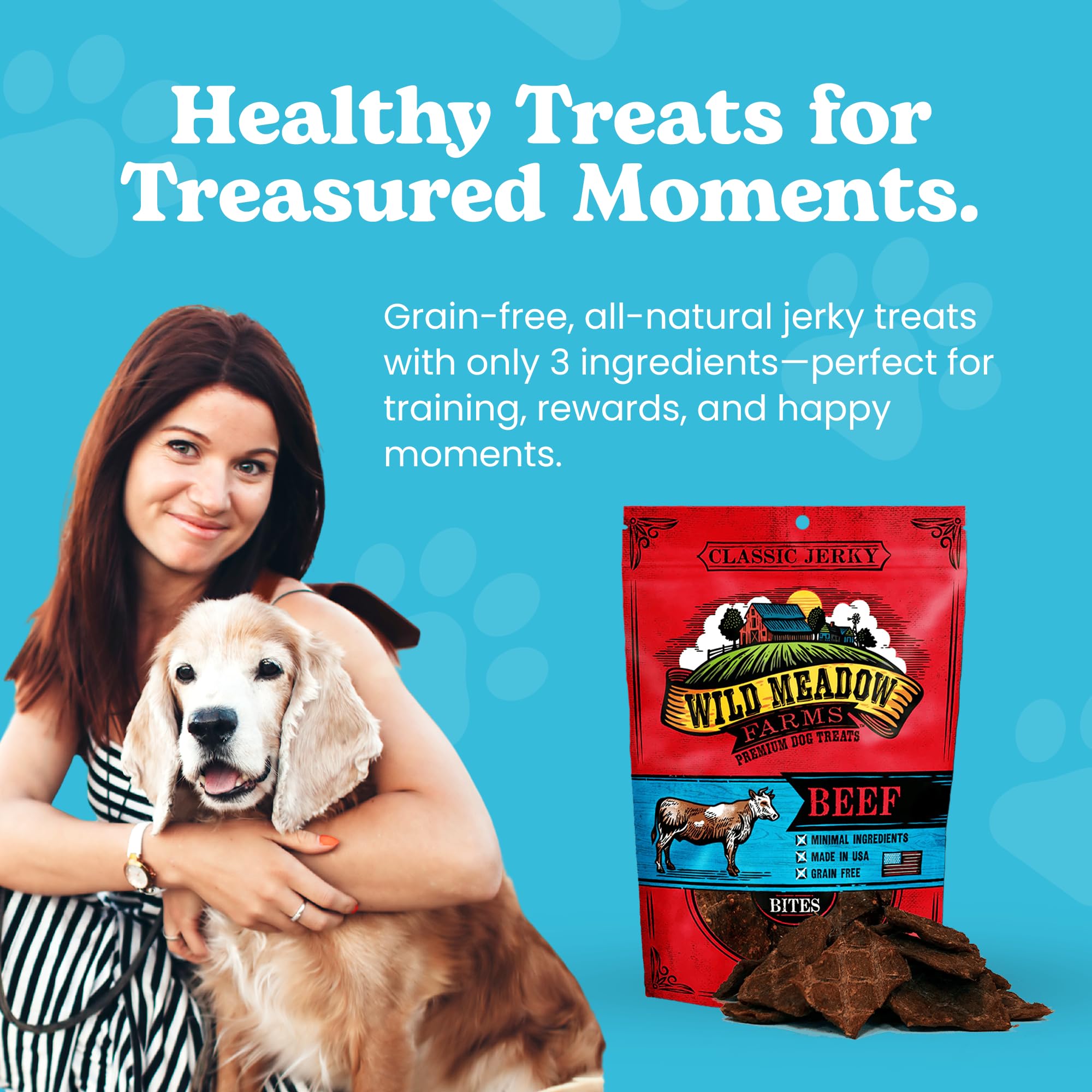 Wild Meadow Farms - Classic Beef Bites, Soft Jerky Treats for Dogs, Grain-Free & All-Natural, Ideal for Training, Portioning, an