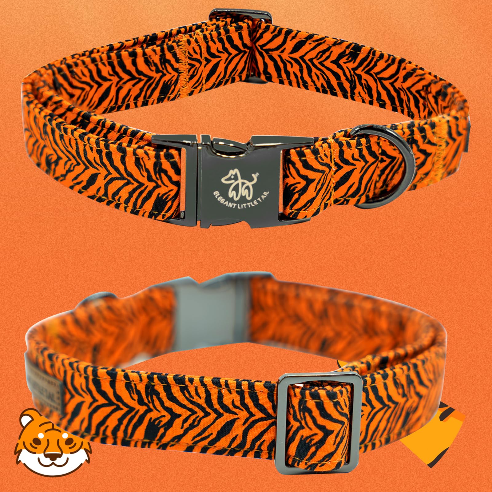 Elegant Tiger Print Summer Collar - Cotton, Durable Metal Buckle Collar For X-Small Dogs