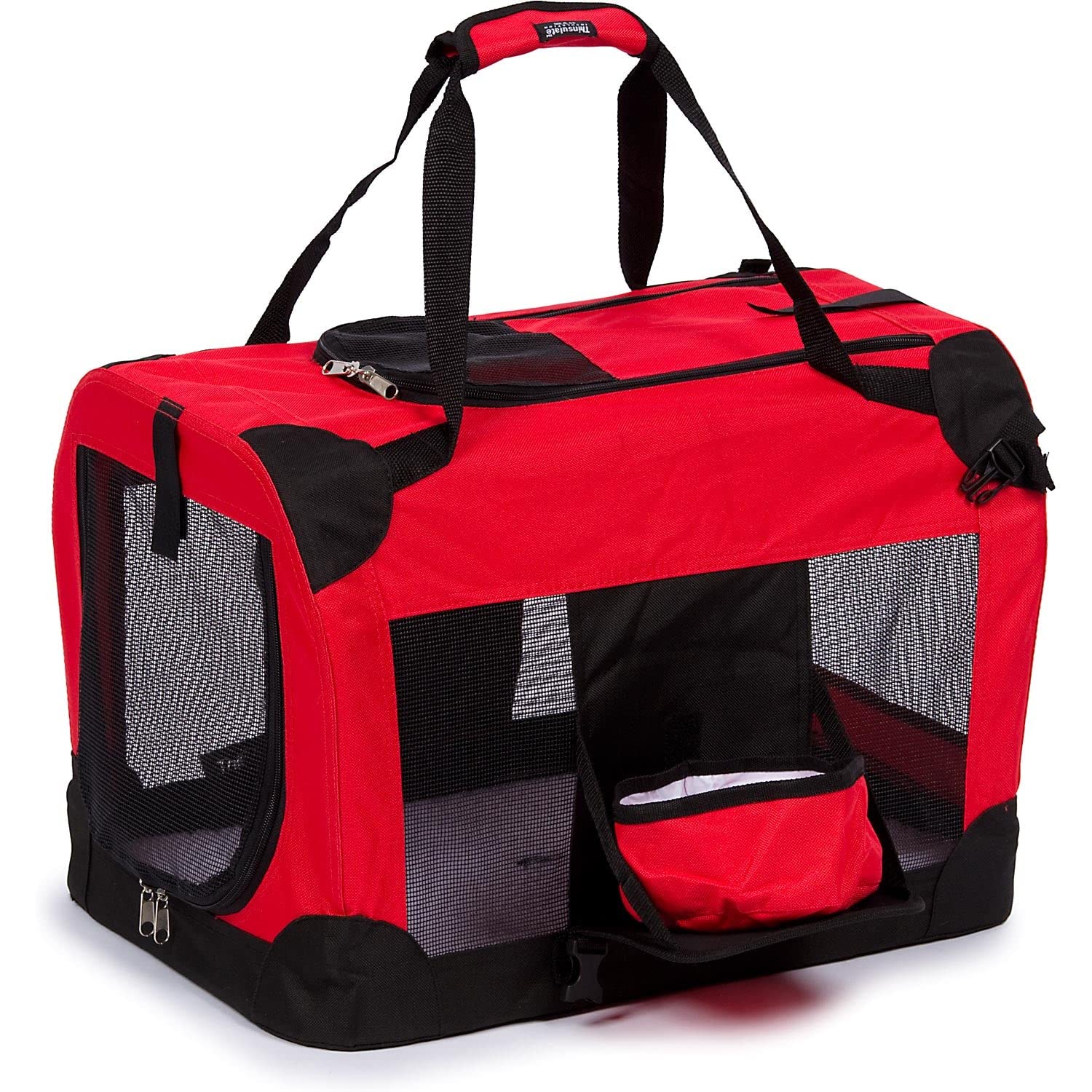Pet Life Deluxe VistaView 360 Degree Zippered Soft Folding Dog Crate with Builtin Tray and Travel Pet Bowl  Dog Kennel Featur