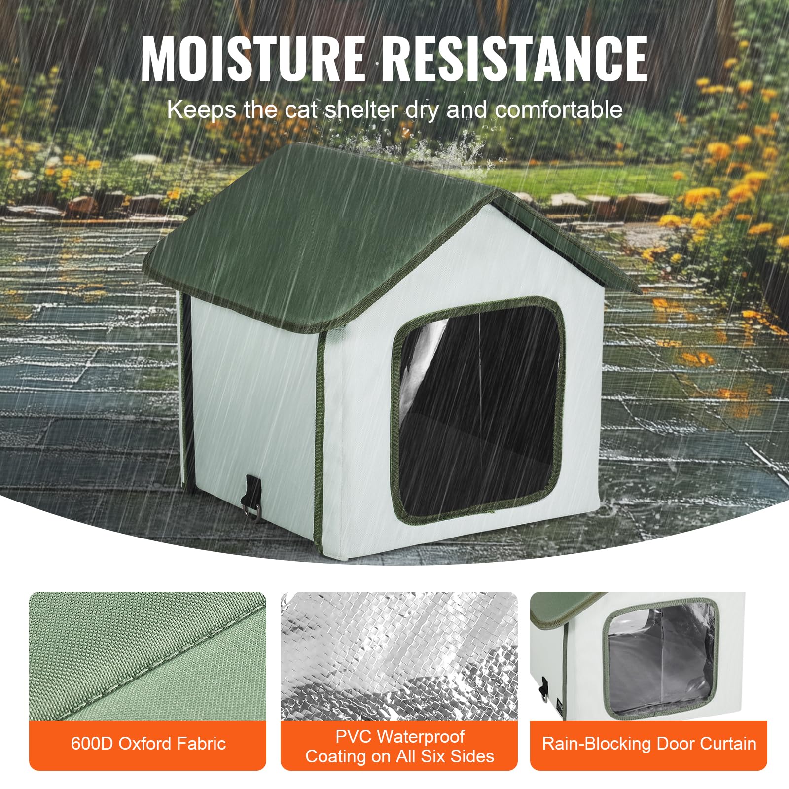 VEVOR Elevated Heated Cat House, Outdoor Kitty Shelter with Adjustable Temperature & Timer, 600D Oxford Cloth Foldable Cat Shelt