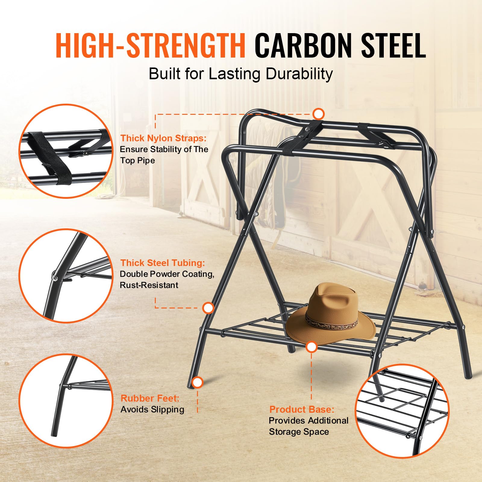 VEVOR Folding Saddle Rack, 2 Packs Freestanding Horse Saddle Stand, Portable Horse Blanket Holder, Heavy Duty Steel Saddle Rack