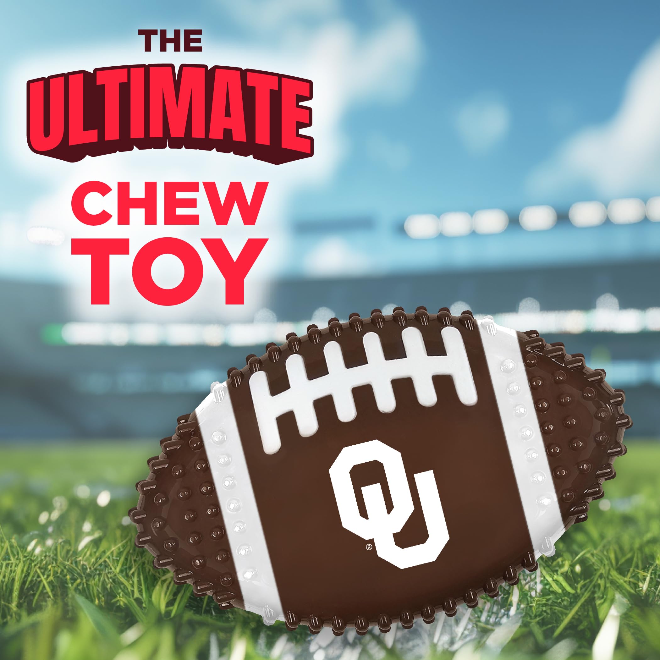 Pets First Ncaa Oklahoma Sooners Mega-Chew Hard Nylon Bacon-Flavored Bone Football Chew Toy. Interactive Tasty & Fun Chew Toy. I
