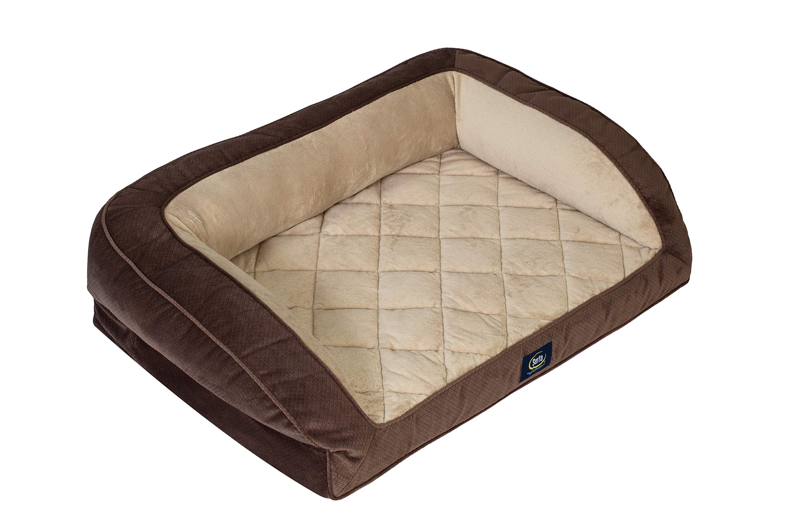 Serta Ortho Quilted Couch Pet Bed - Large 38" x 27" - Mocha - Durable Ortho Foam for Comfort